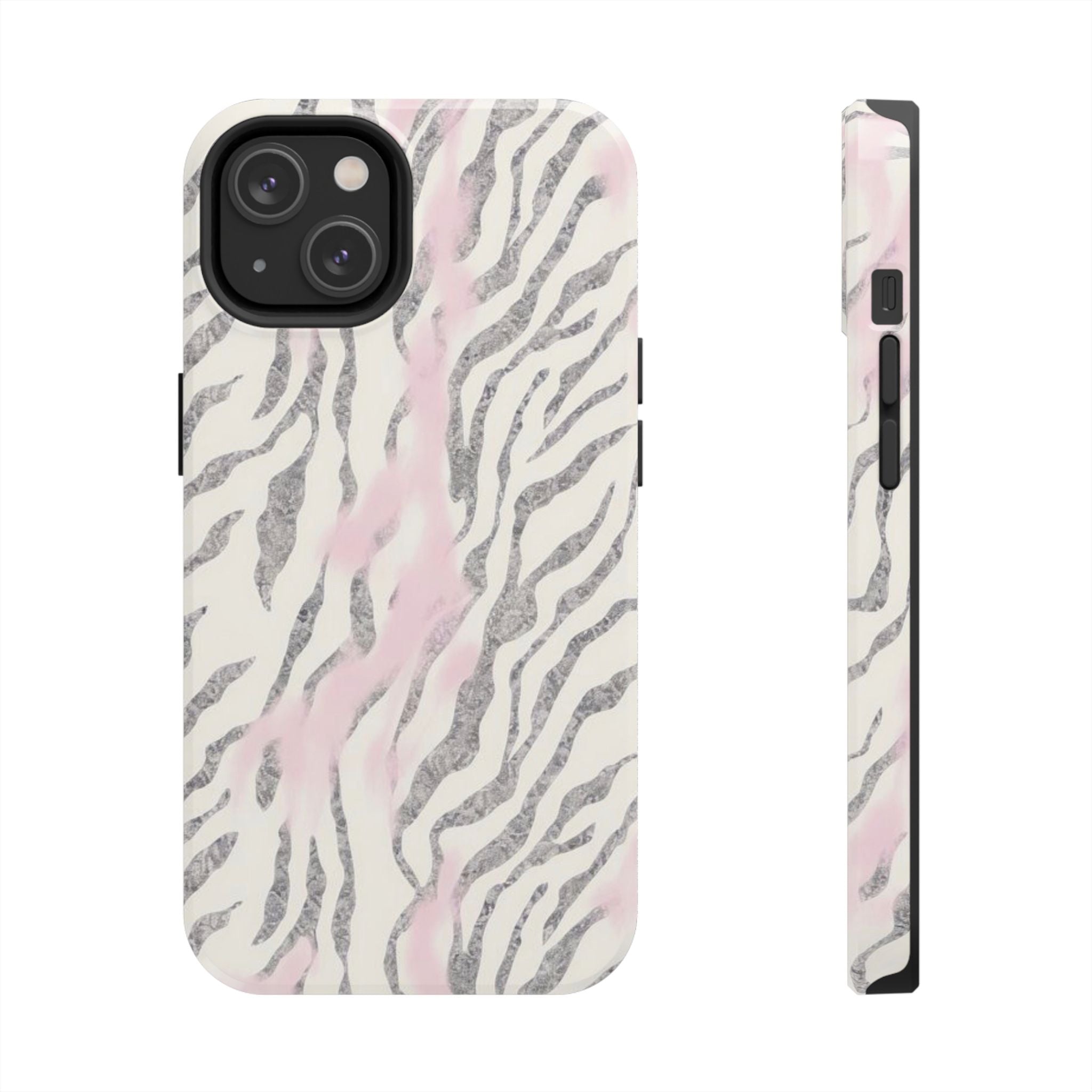 Zebra Blush Tough Phone Case — Pink Marble Animal Print Protective Cover