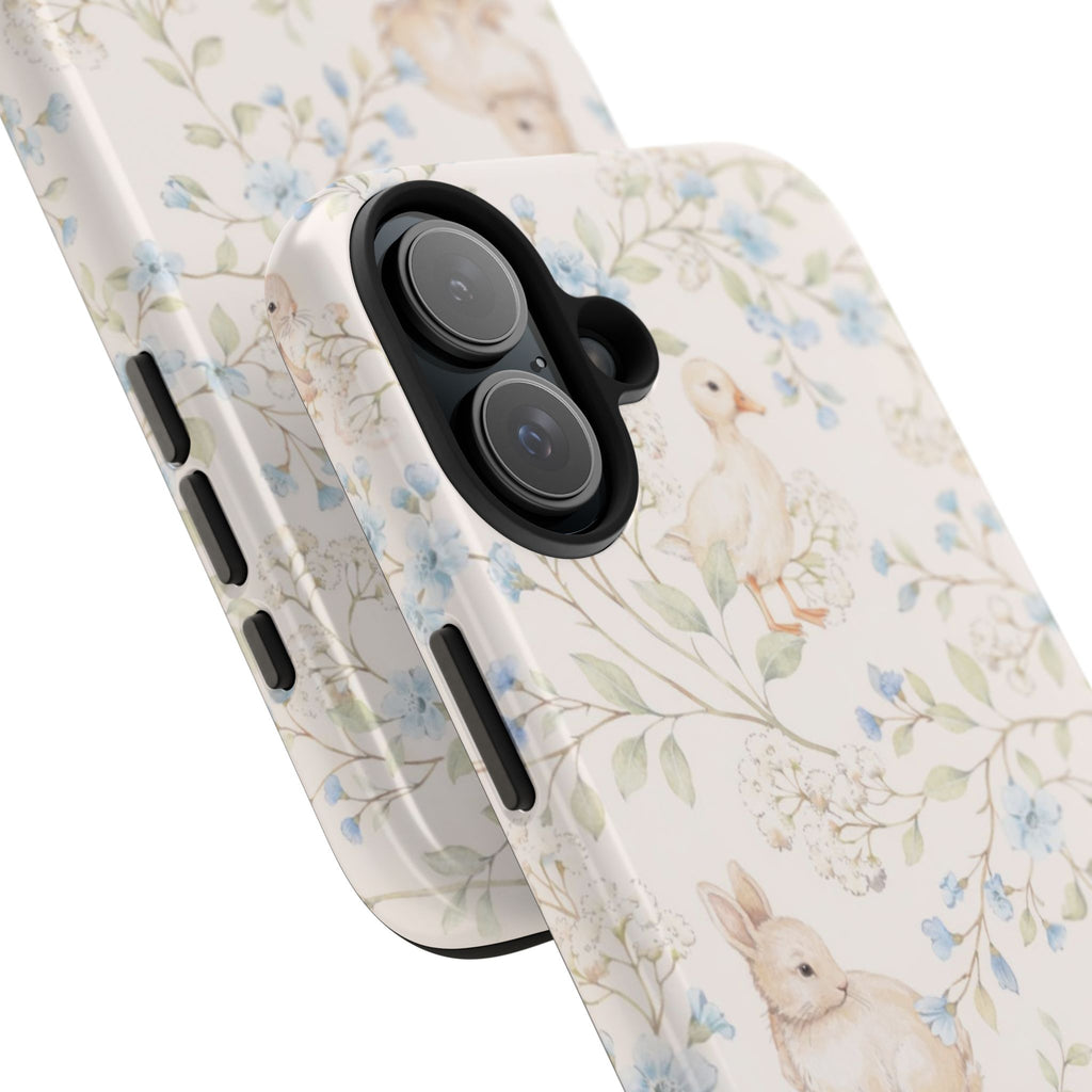 Floral Bunny Tough Phone Case — Pastel Spring Rabbit Protective Cover