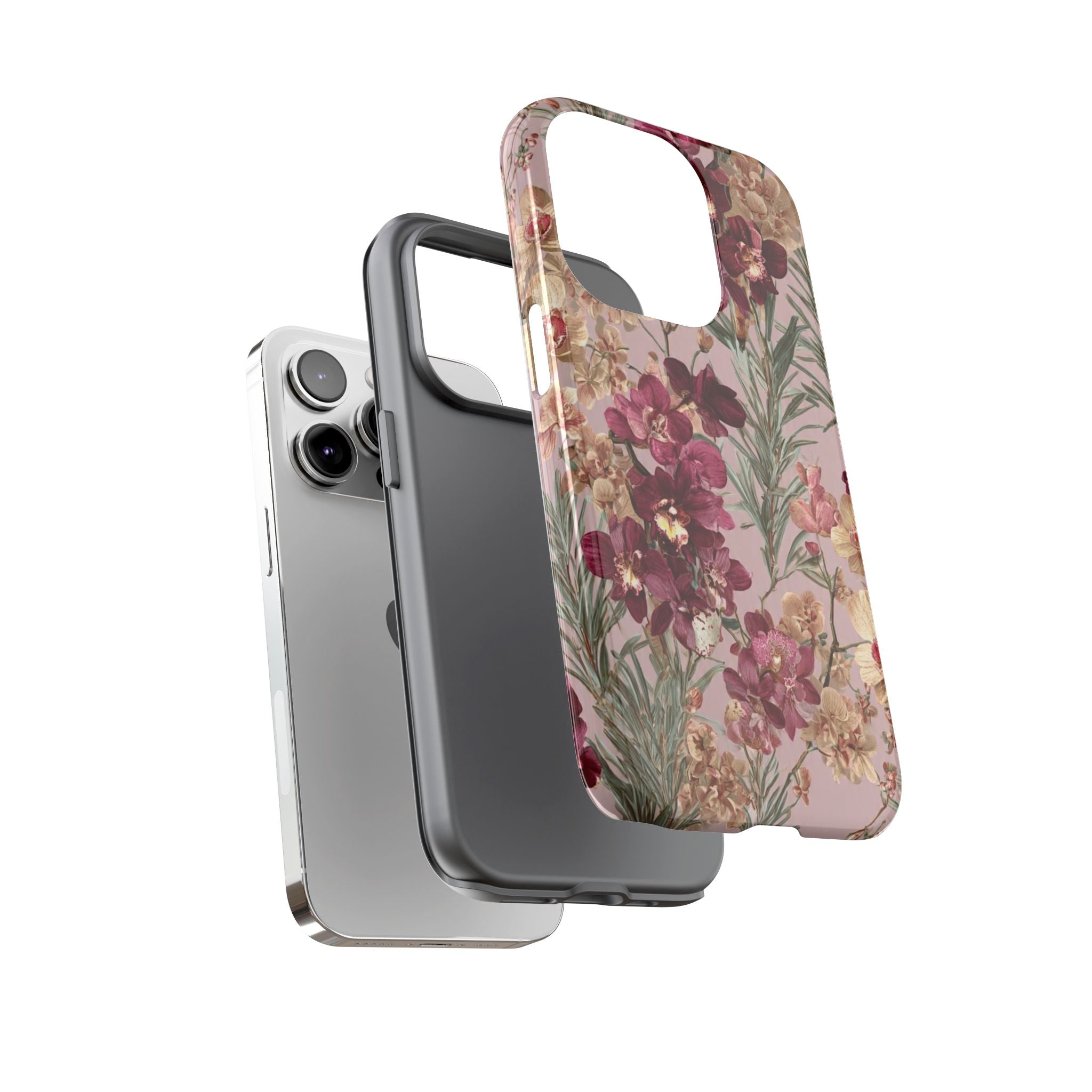 Floral Orchid Tough Phone Case — Vintage Pink Burgundy Protection