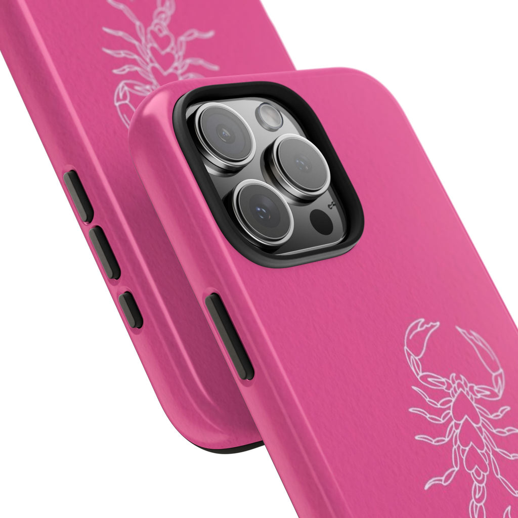Pink Scorpion Tough Phone Case — Protective iPhone Case with White Scorpion Design