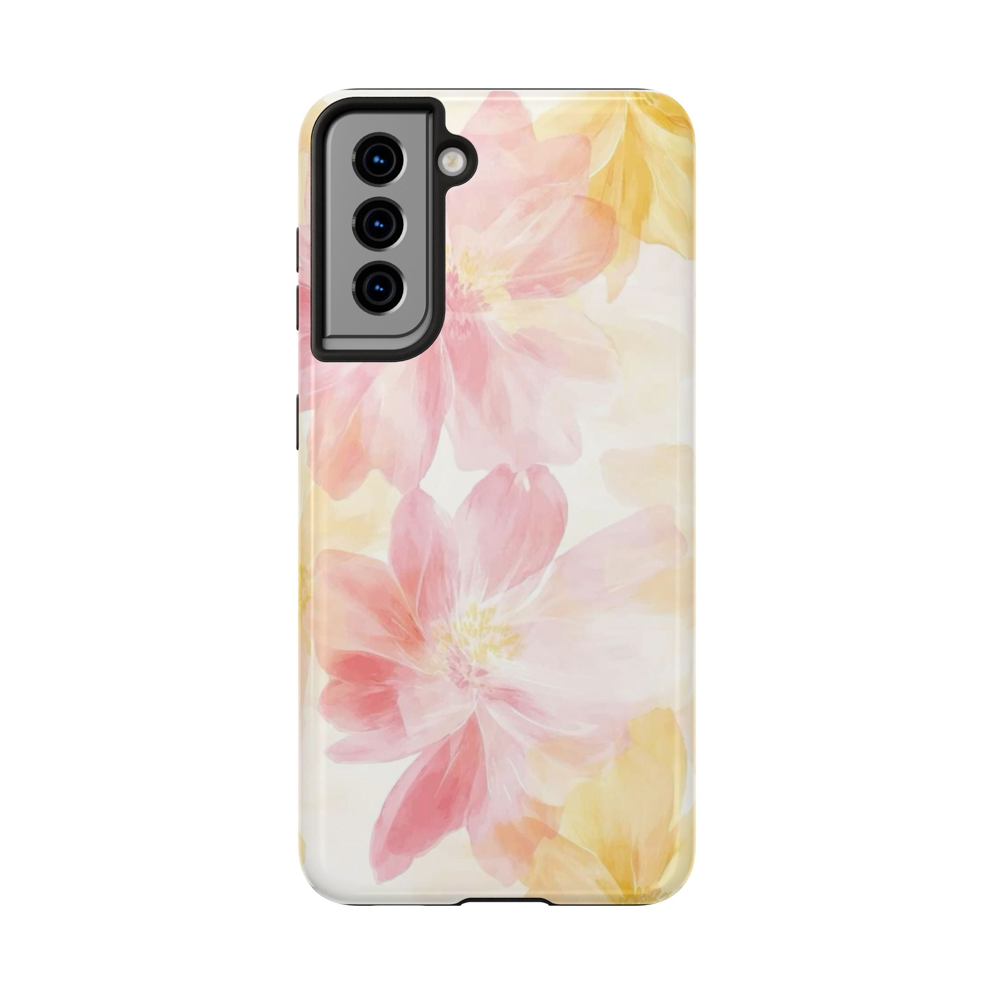 Floral Watercolor Tough Phone Case — Pink & Yellow Bloom Protective Cover