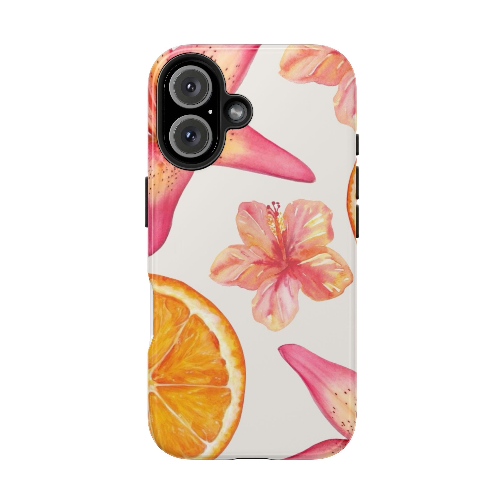 Tough Phone Case — Tropical Citrus & Pink Hibiscus Design