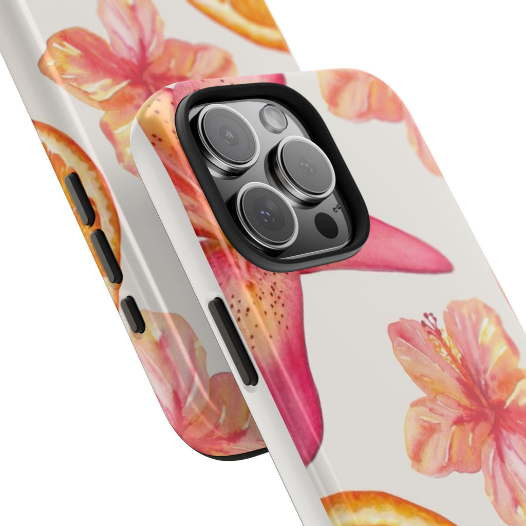 Tough Phone Case — Tropical Citrus & Pink Hibiscus Design