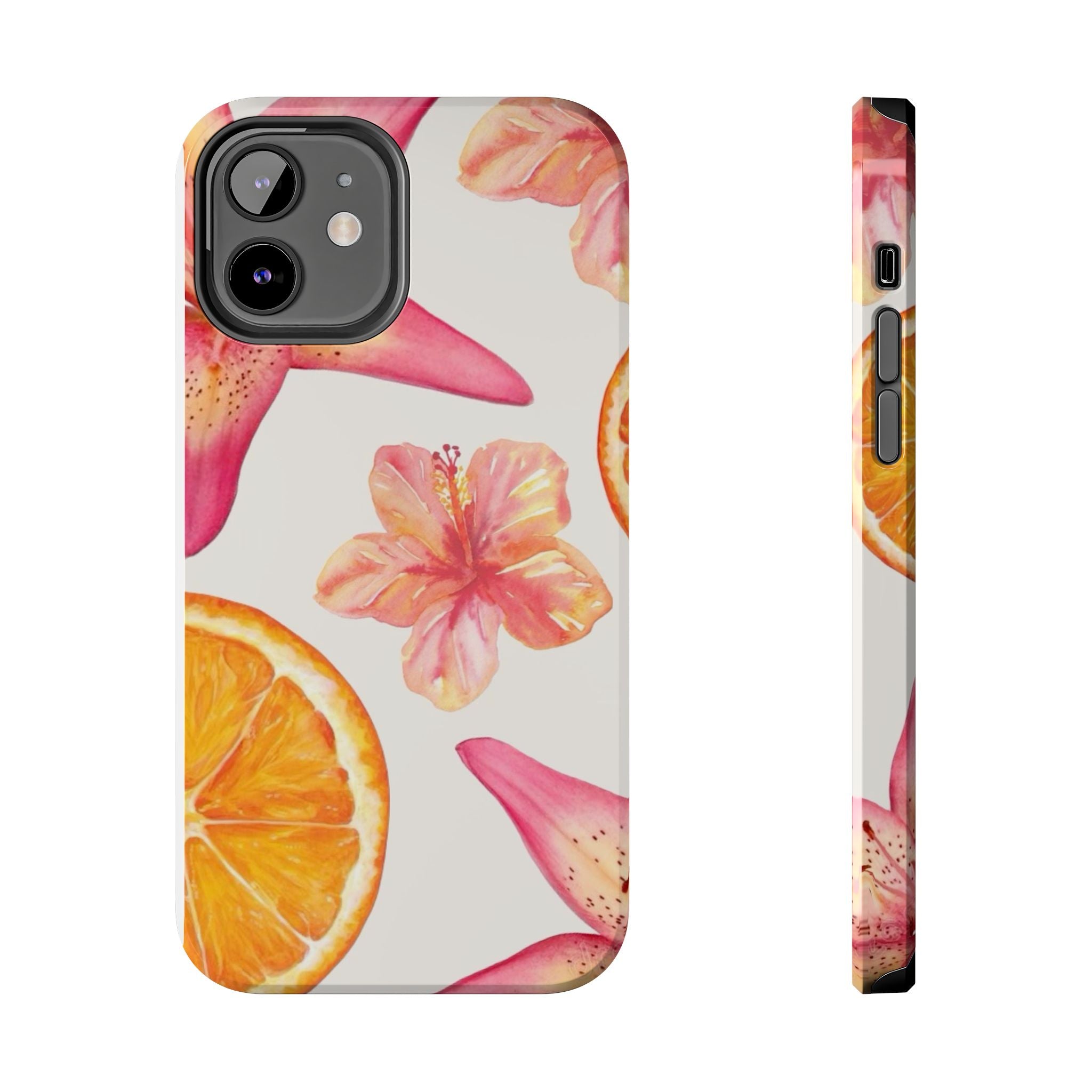 Tough Phone Case — Tropical Citrus & Pink Hibiscus Design