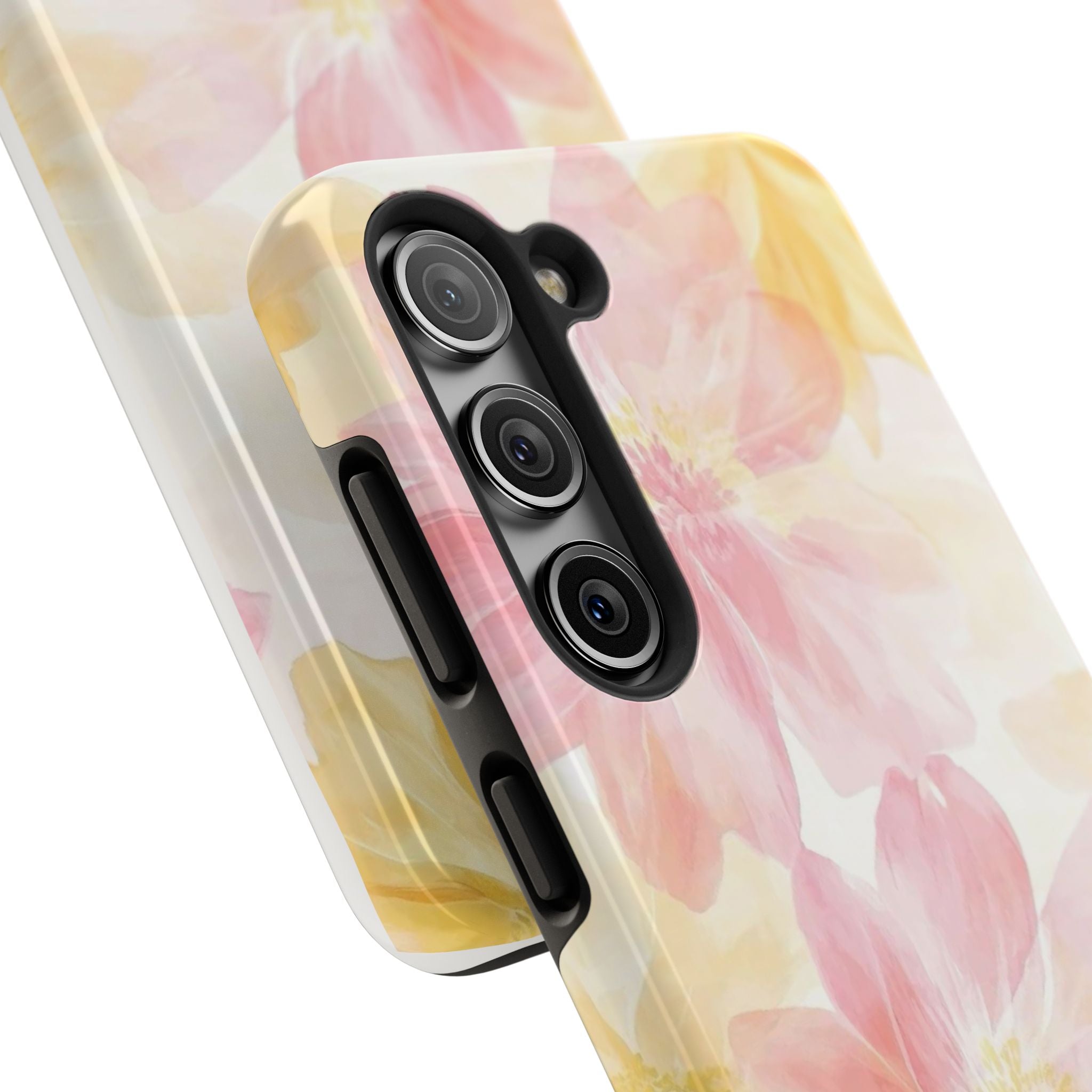 Floral Watercolor Tough Phone Case — Pink & Yellow Bloom Protective Cover