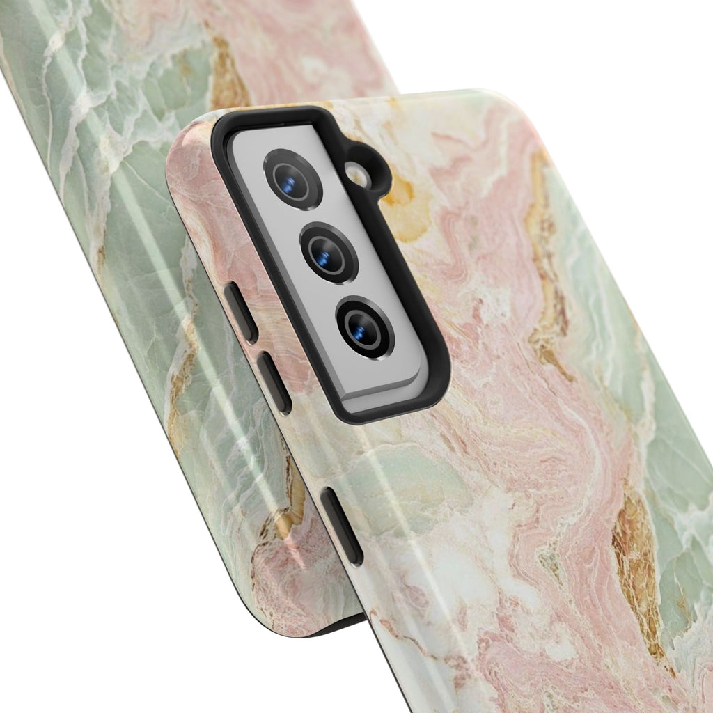 Pastel Marble Tough Phone Case – Protective iPhone Cover with Pink & Mint Swirl