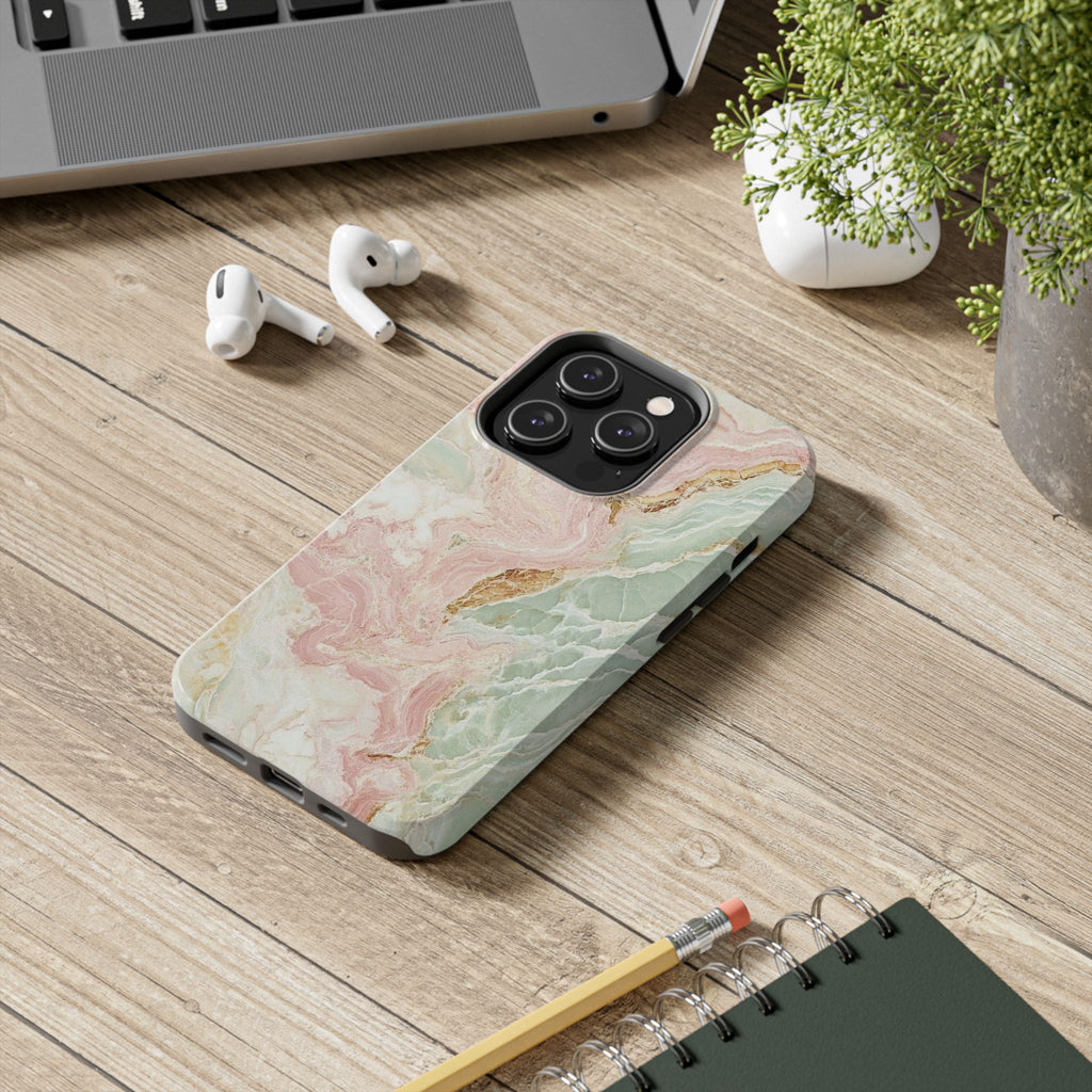 Pastel Marble Tough Phone Case – Protective iPhone Cover with Pink & Mint Swirl