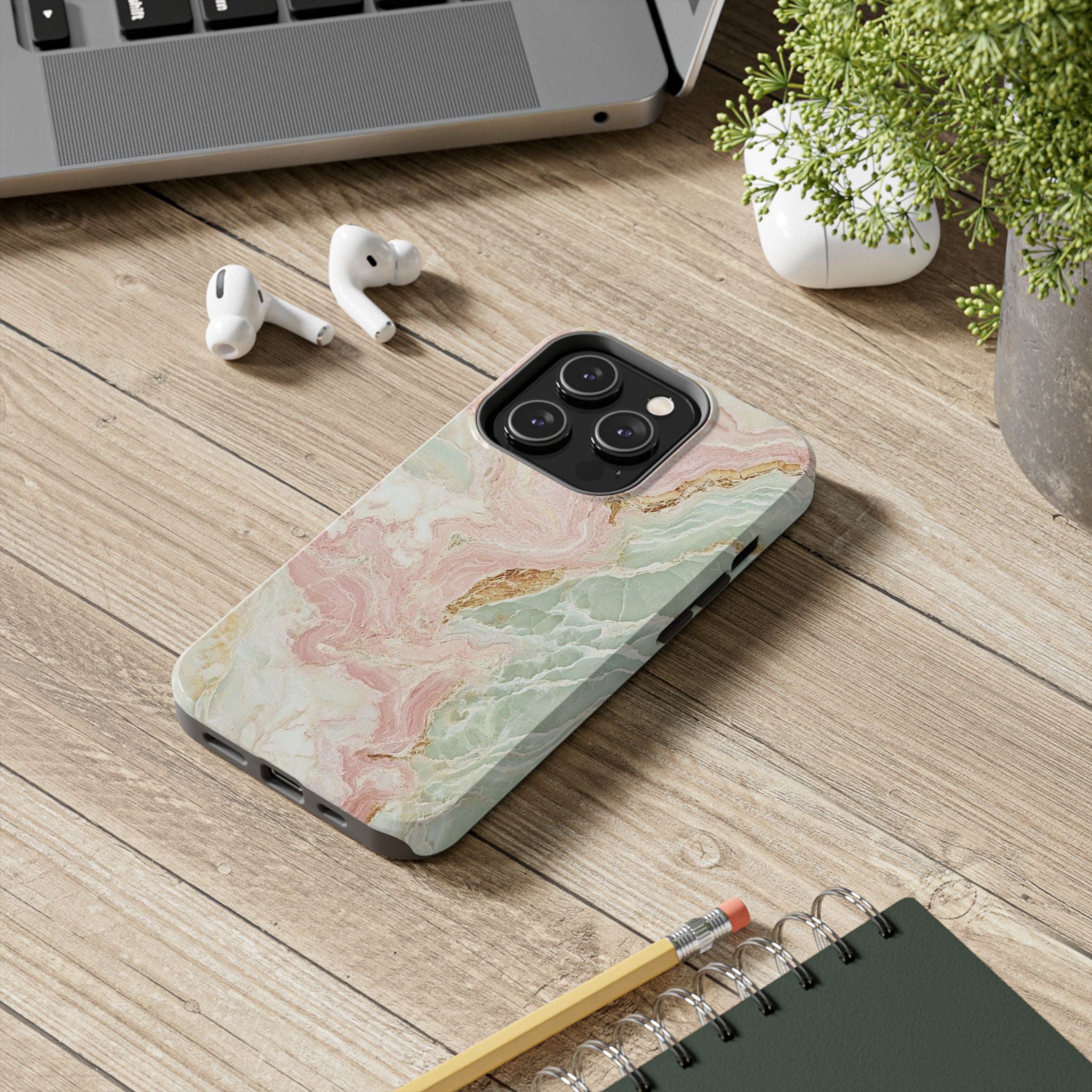 Pastel Marble Tough Phone Case – Protective iPhone Cover with Pink & Mint Swirl
