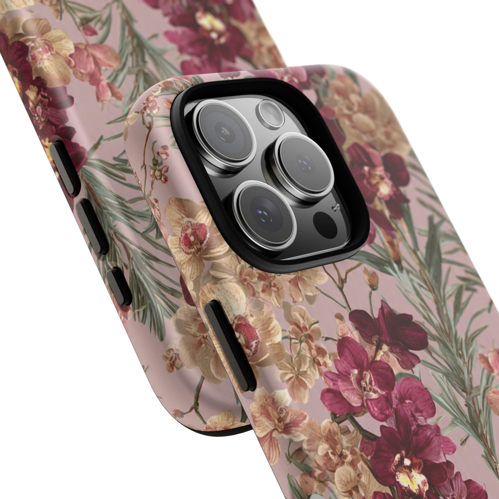 Floral Orchid Tough Phone Case — Vintage Pink Burgundy Protection