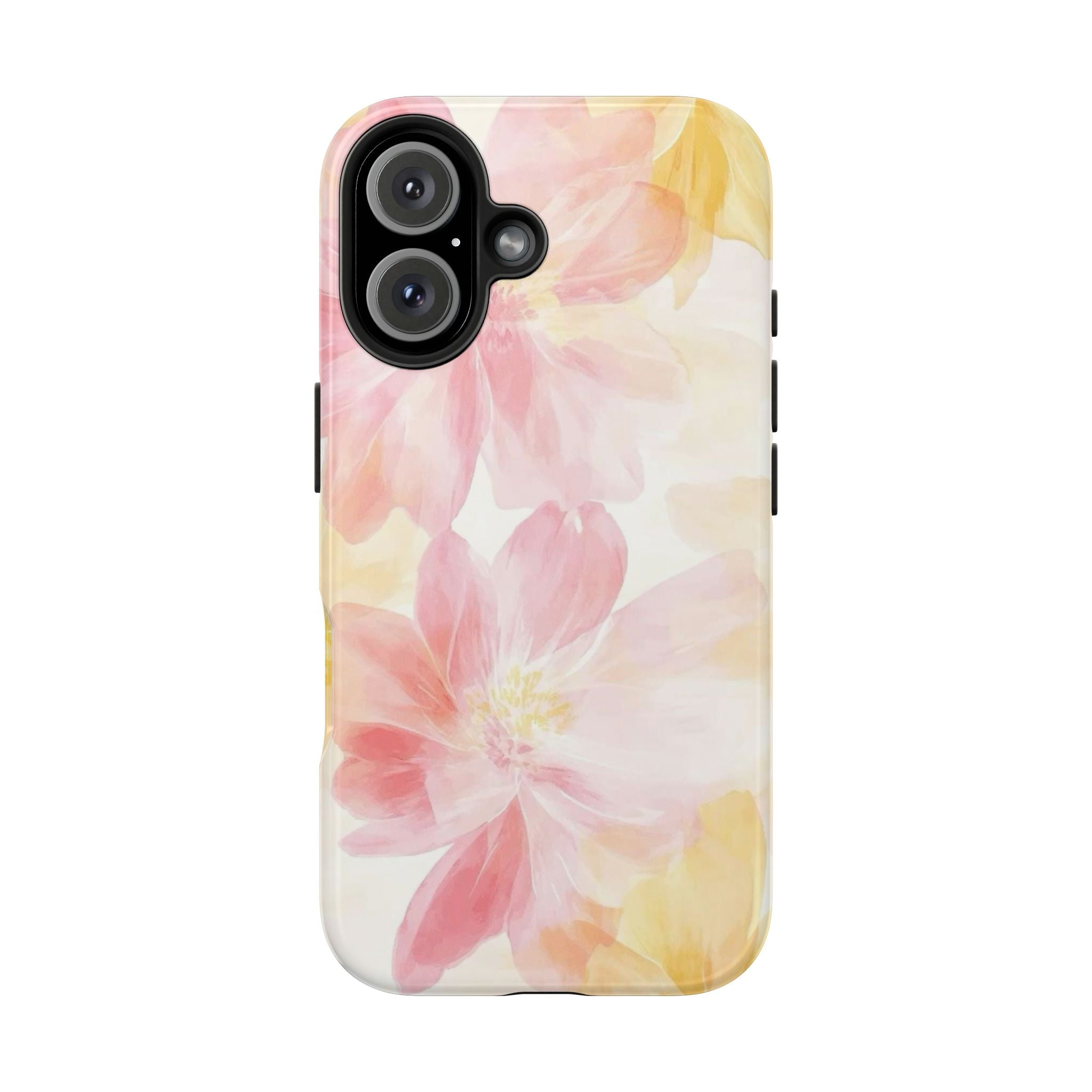 Floral Watercolor Tough Phone Case — Pink & Yellow Bloom Protective Cover