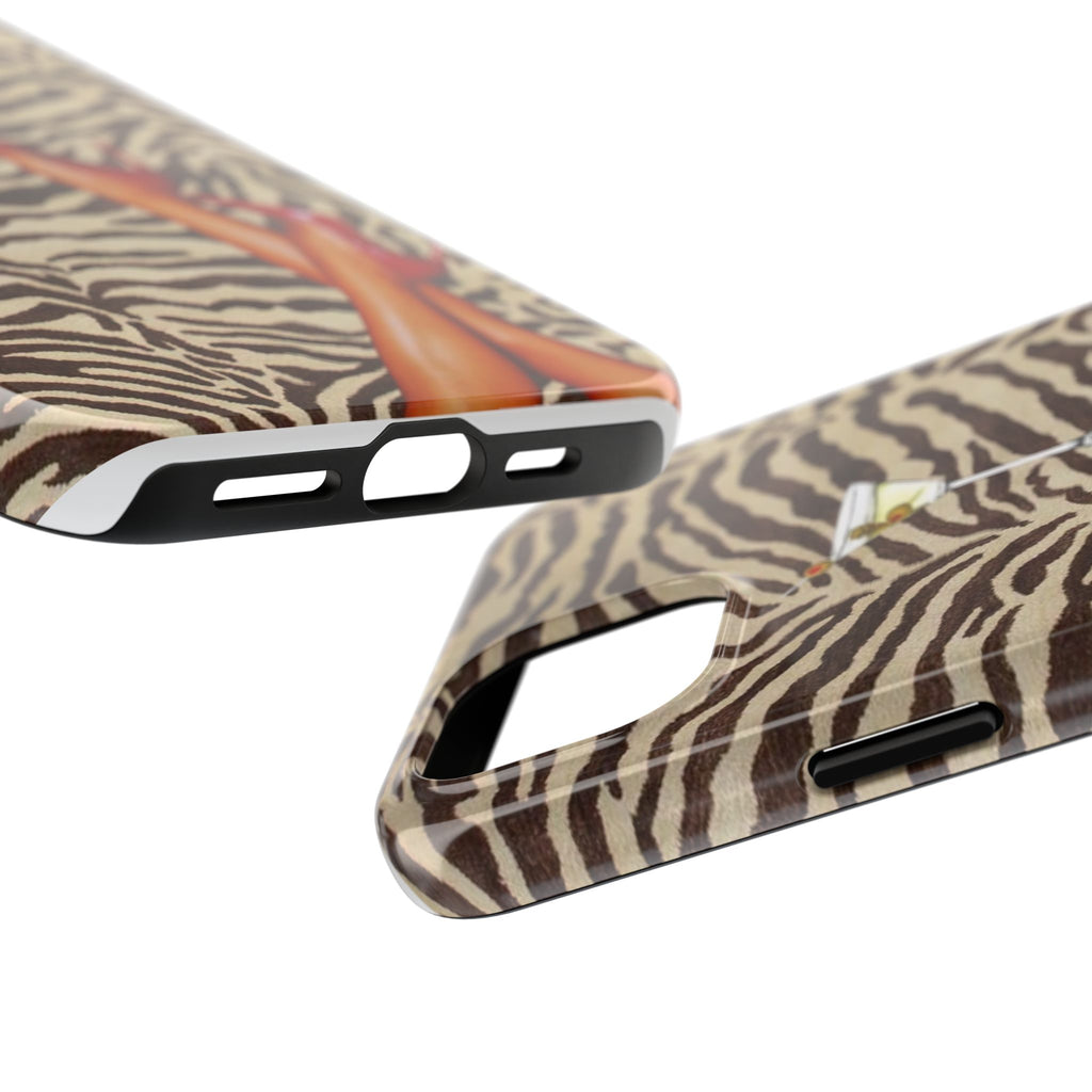Zebra Glam Tough Phone Case — Martini & Red Heels Retro Style
