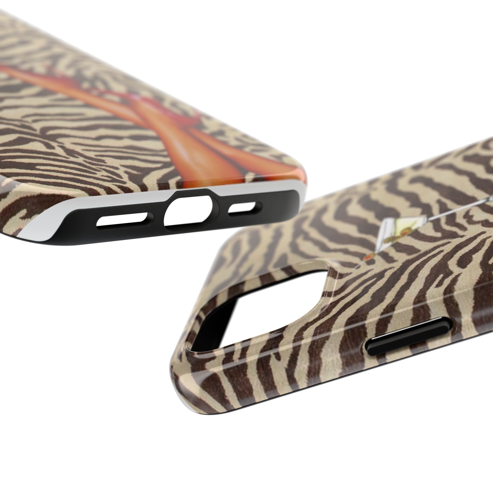 Zebra Glam Tough Phone Case — Martini & Red Heels Retro Style