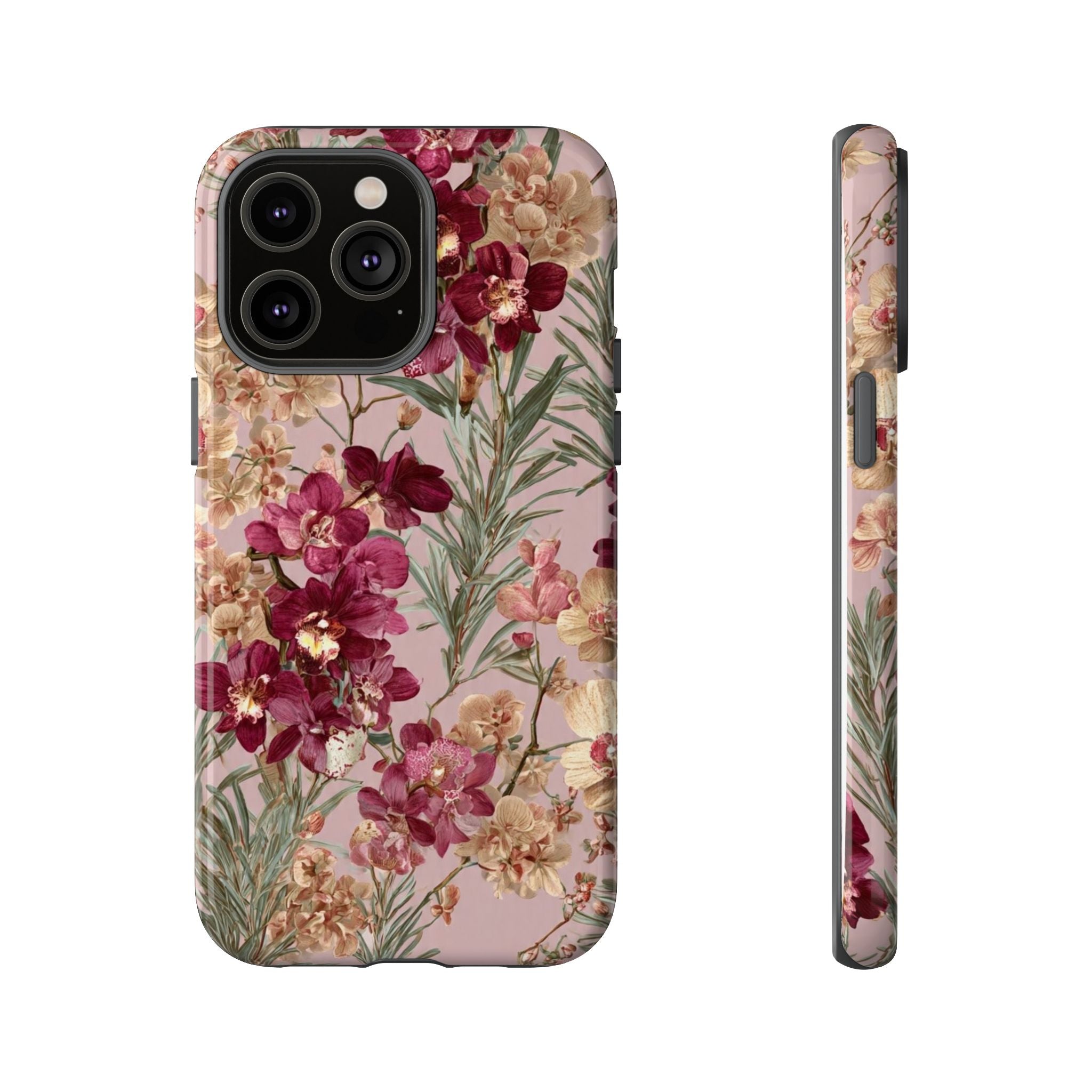 Floral Orchid Tough Phone Case — Vintage Pink Burgundy Protection