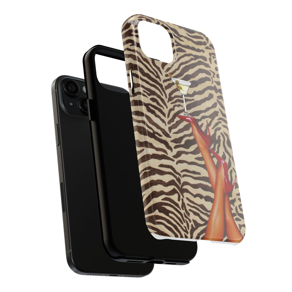 Zebra Glam Tough Phone Case — Martini & Red Heels Retro Style