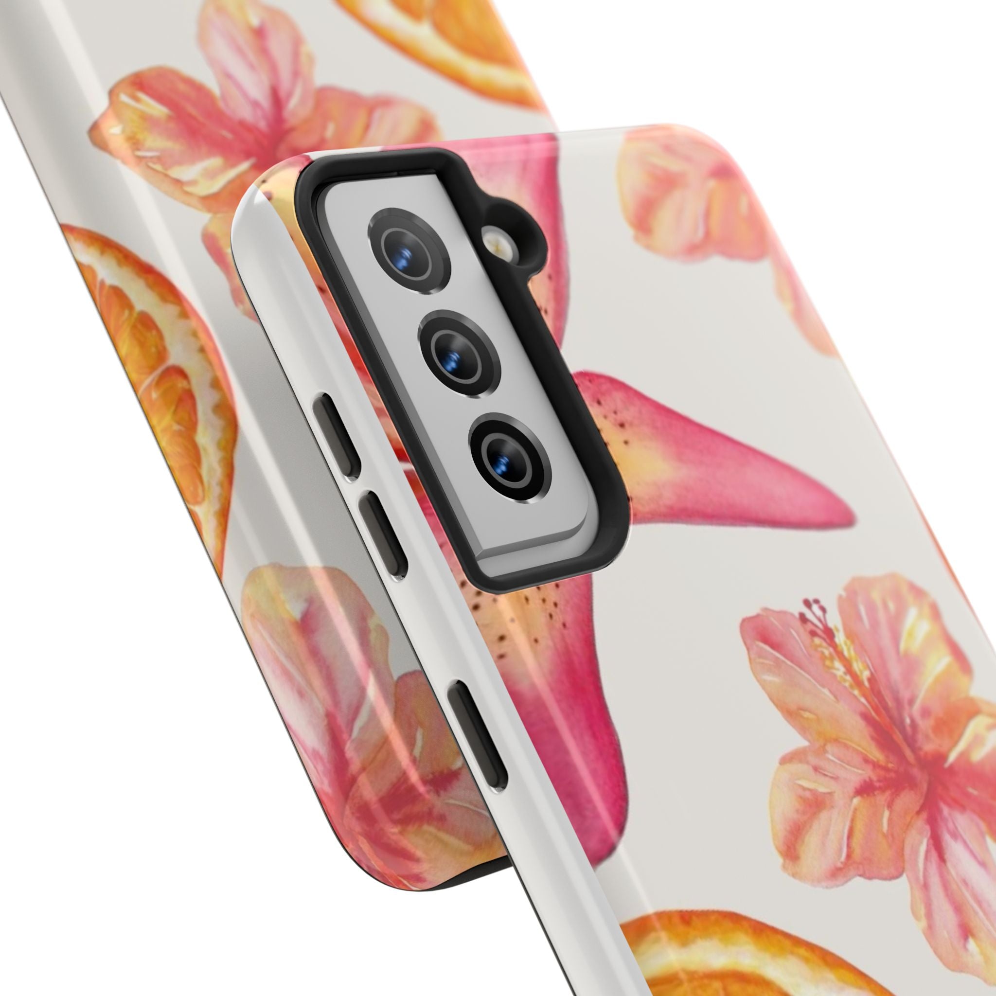 Tough Phone Case — Tropical Citrus & Pink Hibiscus Design