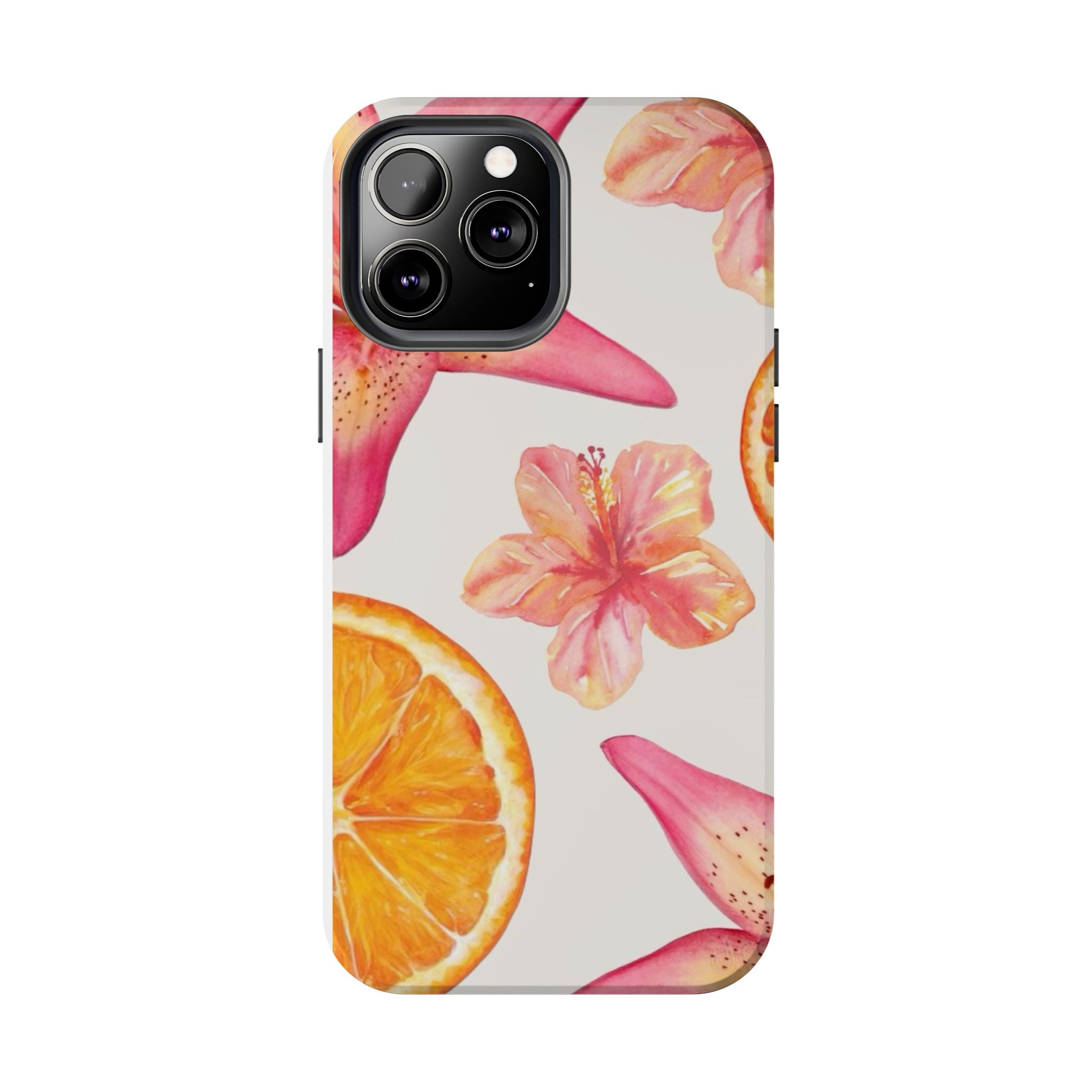 Tough Phone Case — Tropical Citrus & Pink Hibiscus Design