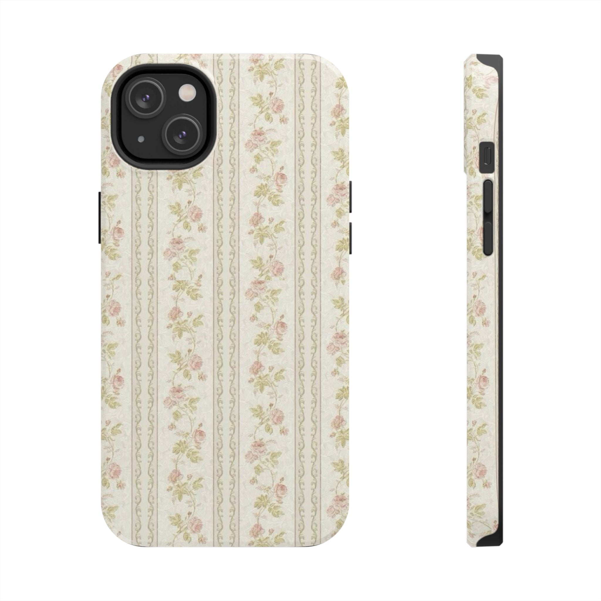 Vintage Floral Stripe Tough Phone Case — Shabby Chic Rose Protection