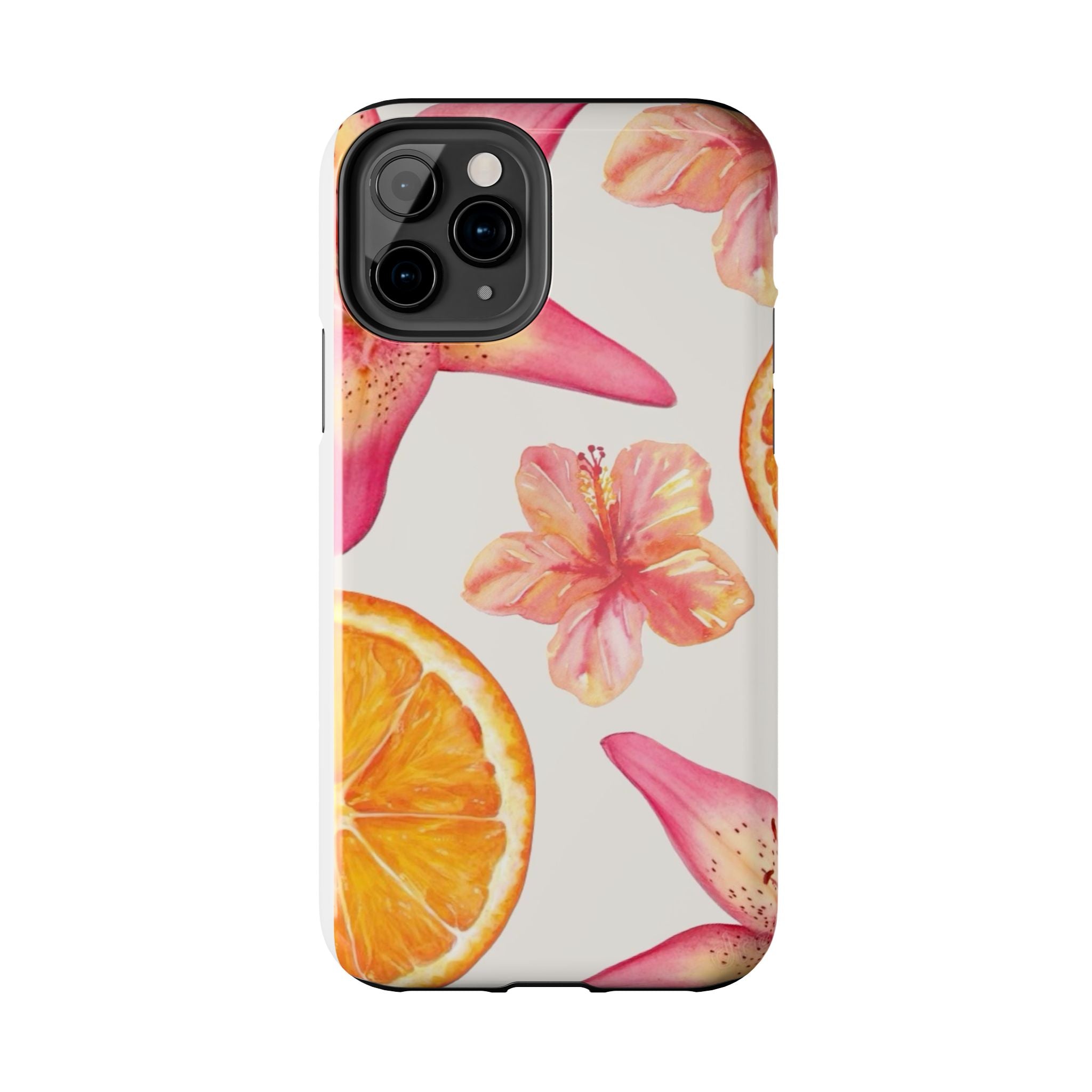 Tough Phone Case — Tropical Citrus & Pink Hibiscus Design