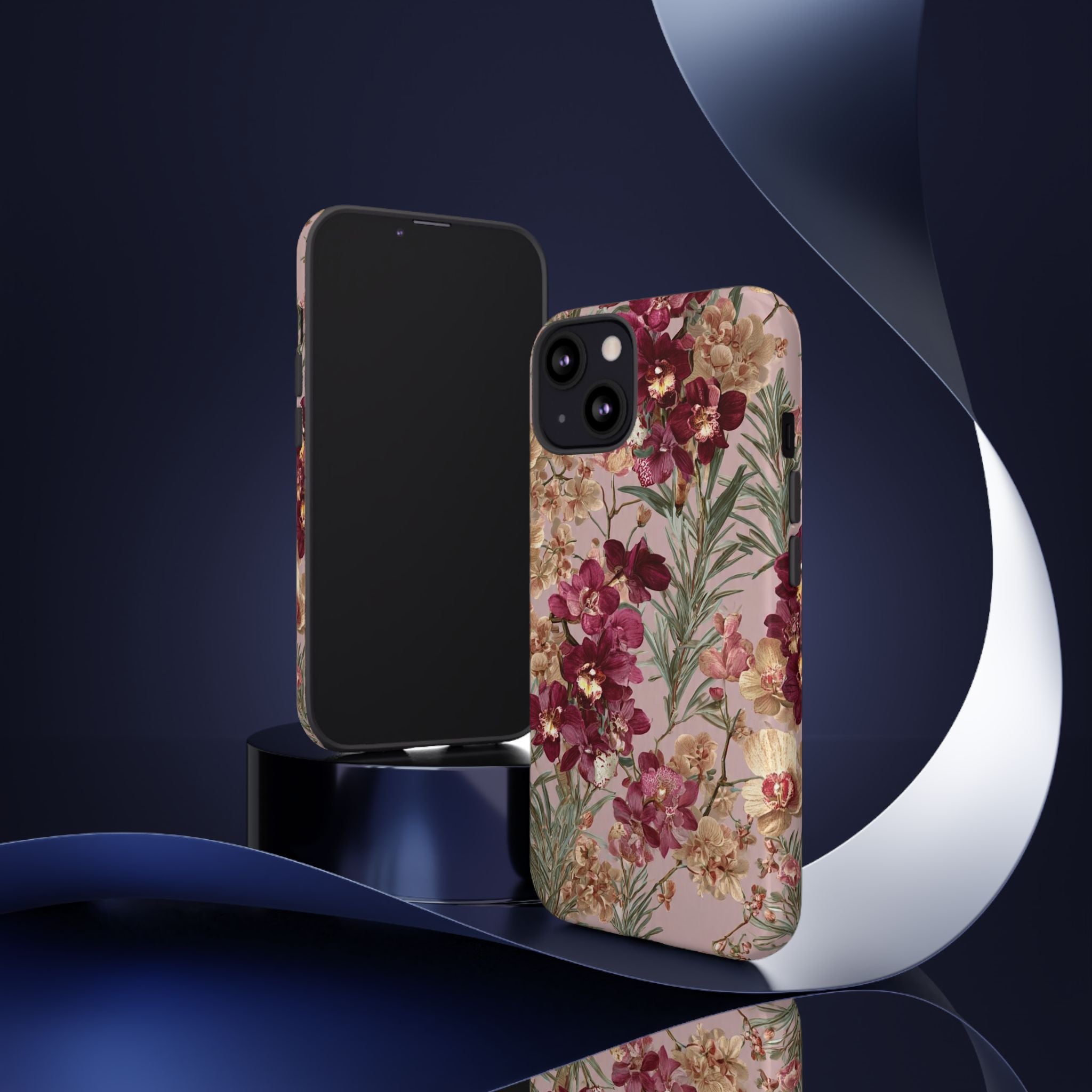 Floral Orchid Tough Phone Case — Vintage Pink Burgundy Protection