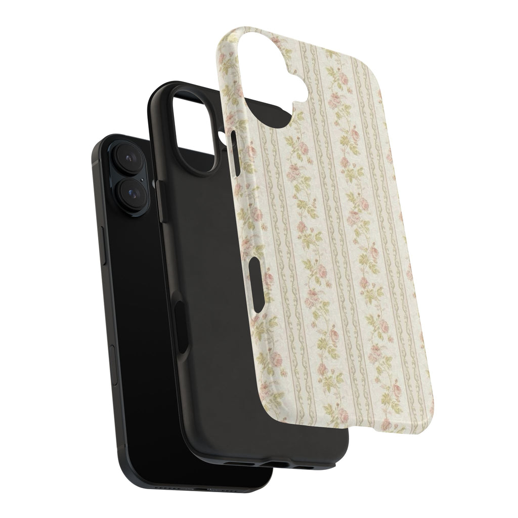 Vintage Floral Stripe Tough Phone Case — Shabby Chic Rose Protection