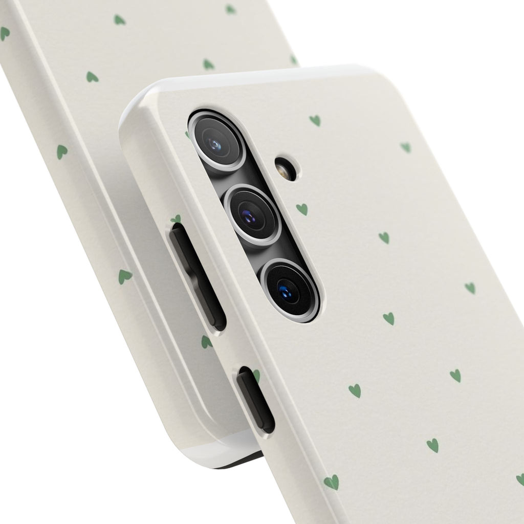 Minimal Green Heart Tough Phone Case — Protective Cute Patterned iPhone Case