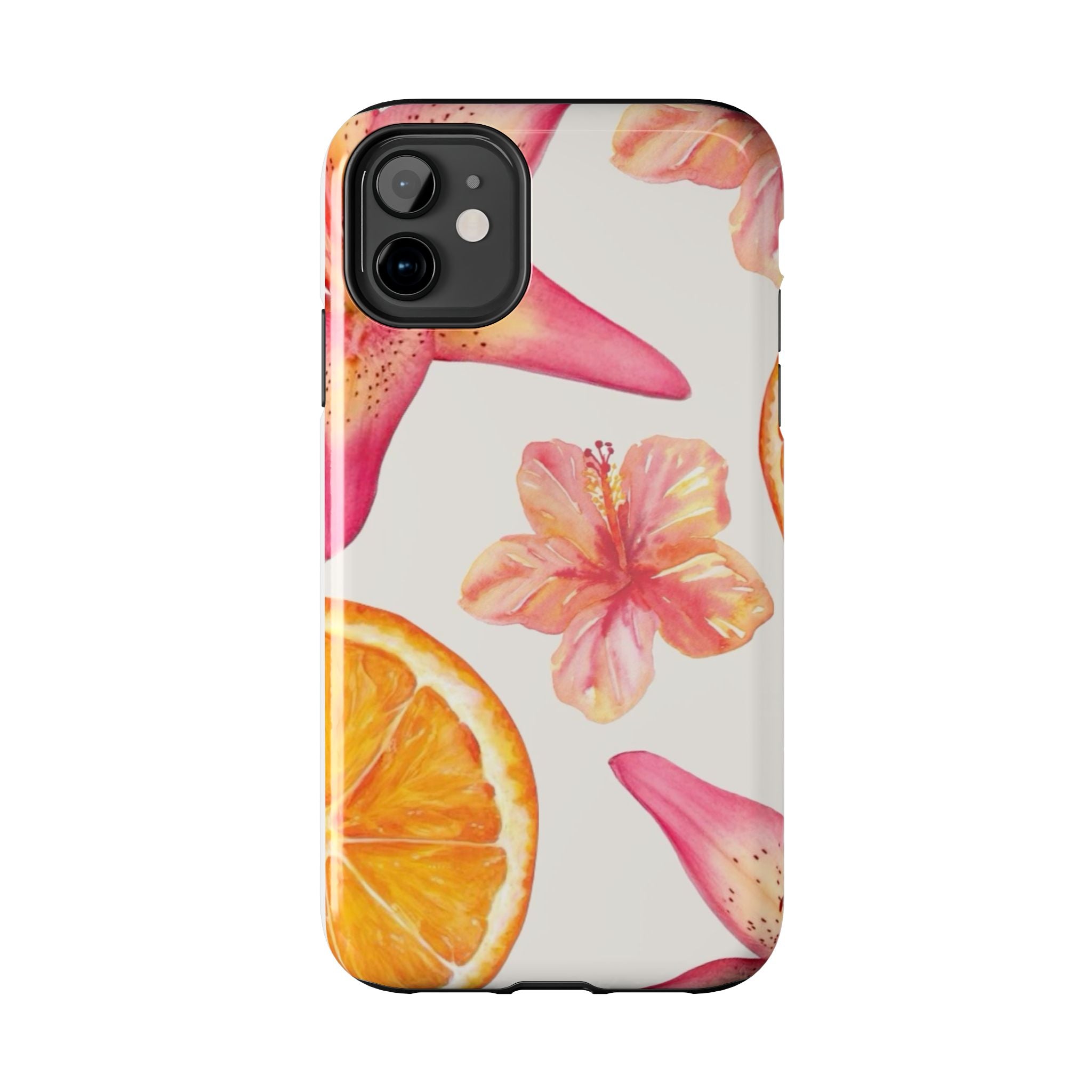 Tough Phone Case — Tropical Citrus & Pink Hibiscus Design