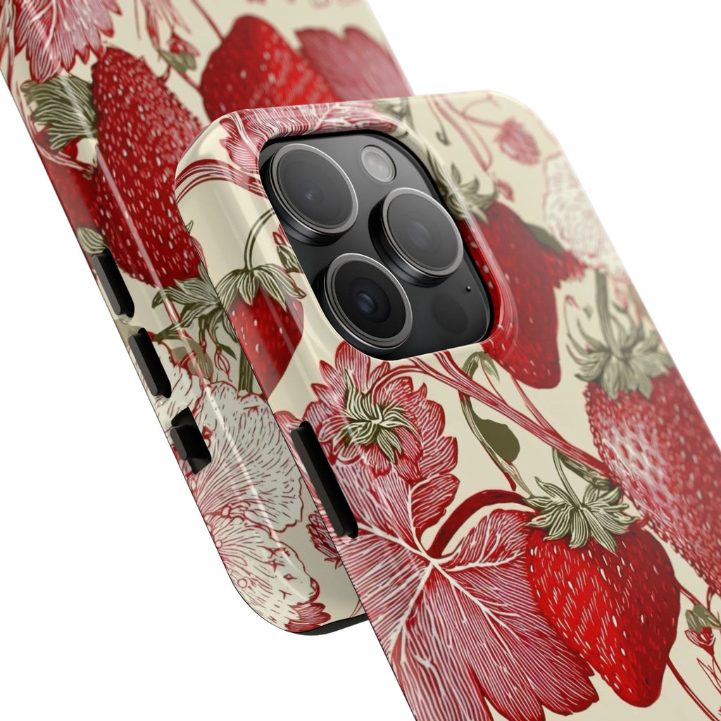 Strawberry Vintage Tough Phone Case — Protective Floral iPhone Cover