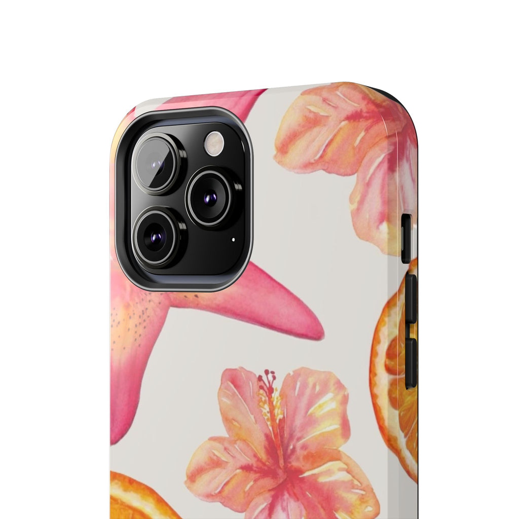 Tough Phone Case — Tropical Citrus & Pink Hibiscus Design