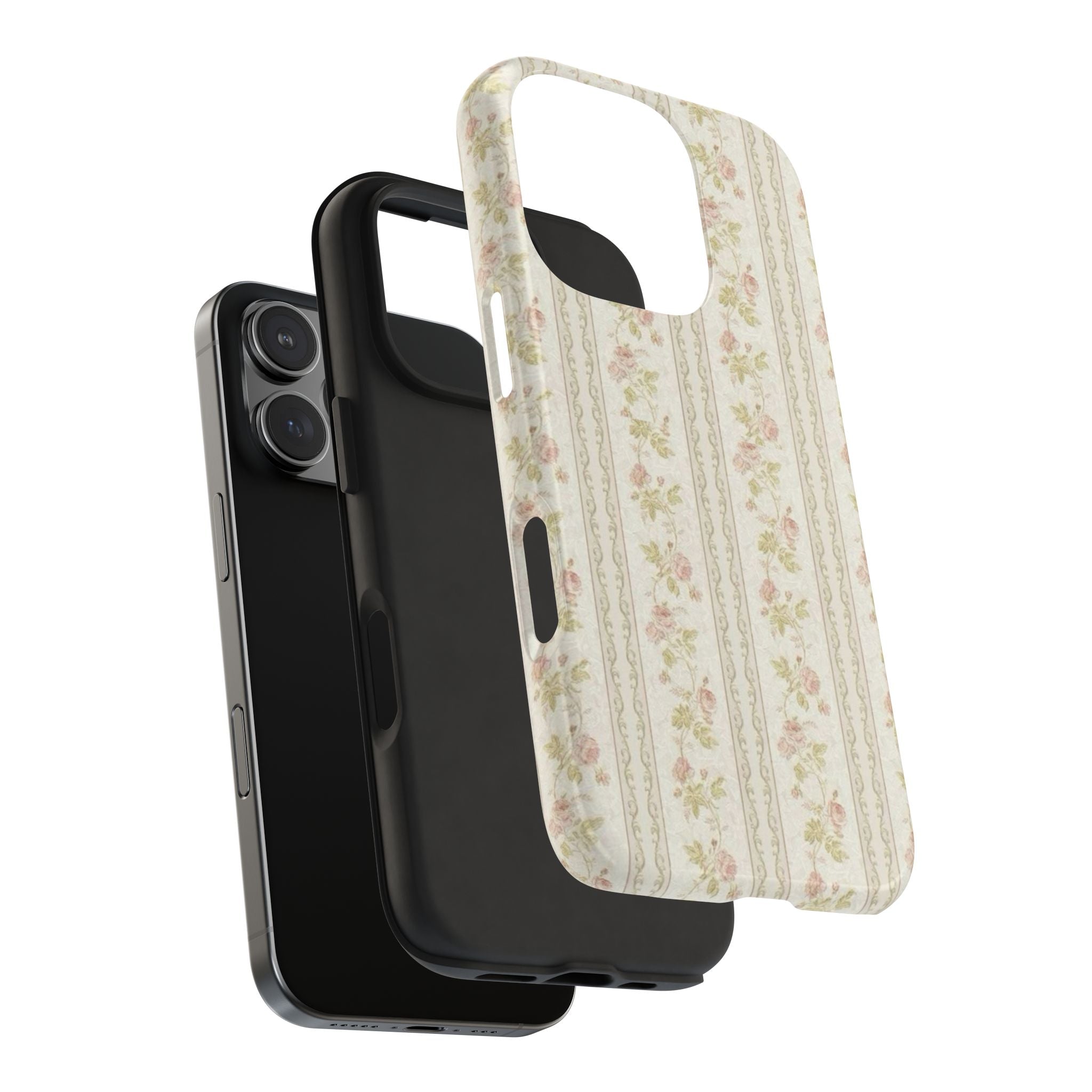 Vintage Floral Stripe Tough Phone Case — Shabby Chic Rose Protection