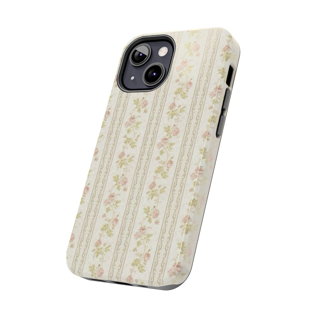 Vintage Floral Stripe Tough Phone Case — Shabby Chic Rose Protection