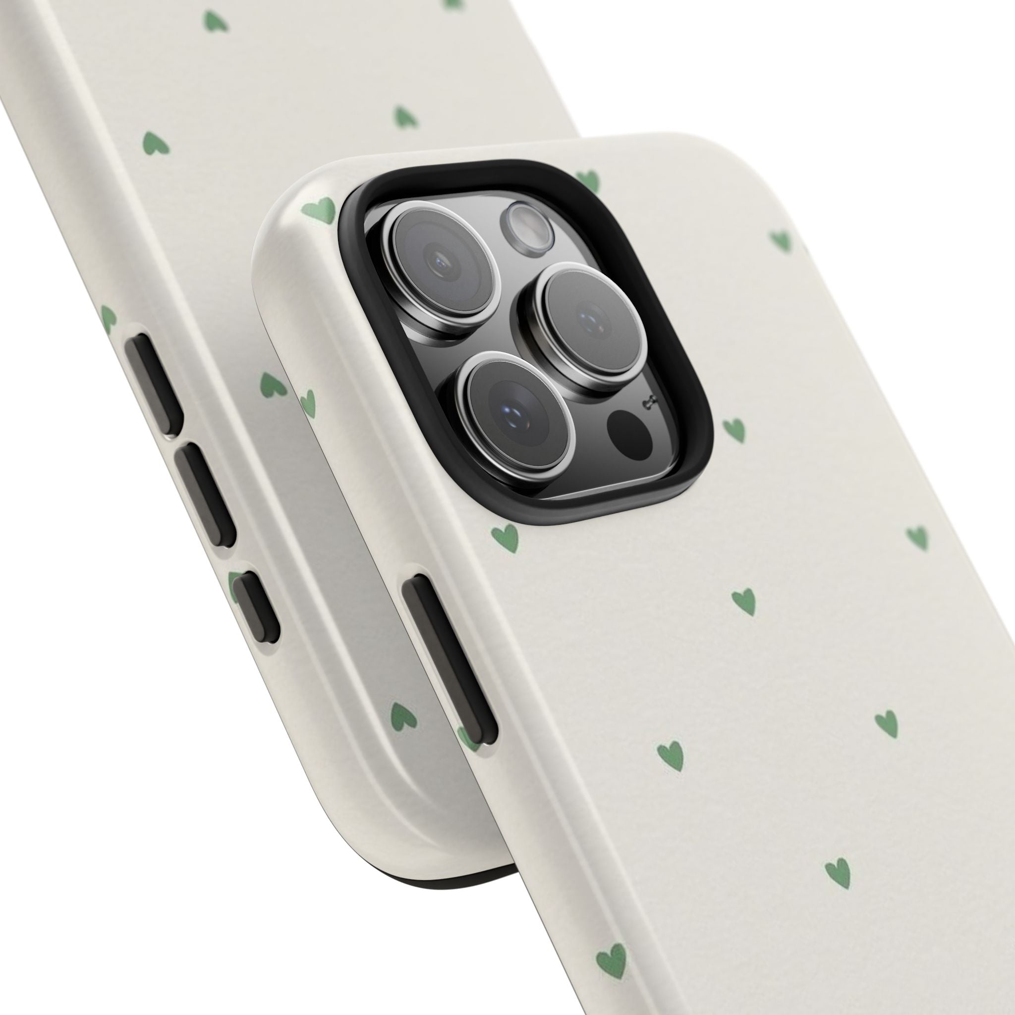 Minimal Green Heart Tough Phone Case — Protective Cute Patterned iPhone Case