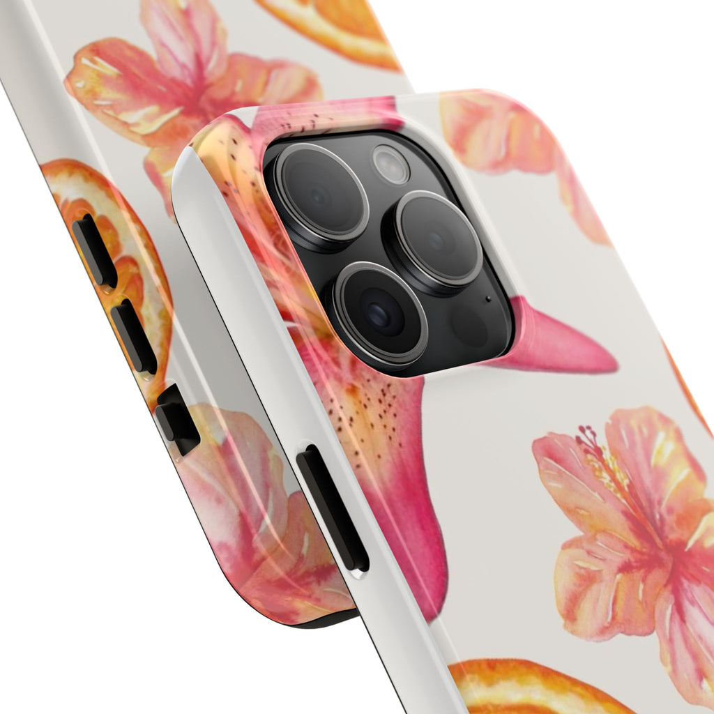 Tough Phone Case — Tropical Citrus & Pink Hibiscus Design