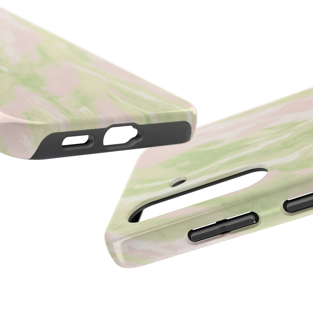 Pastel Marble Tough Phone Case — Pink & Sage Protective Phone Cover