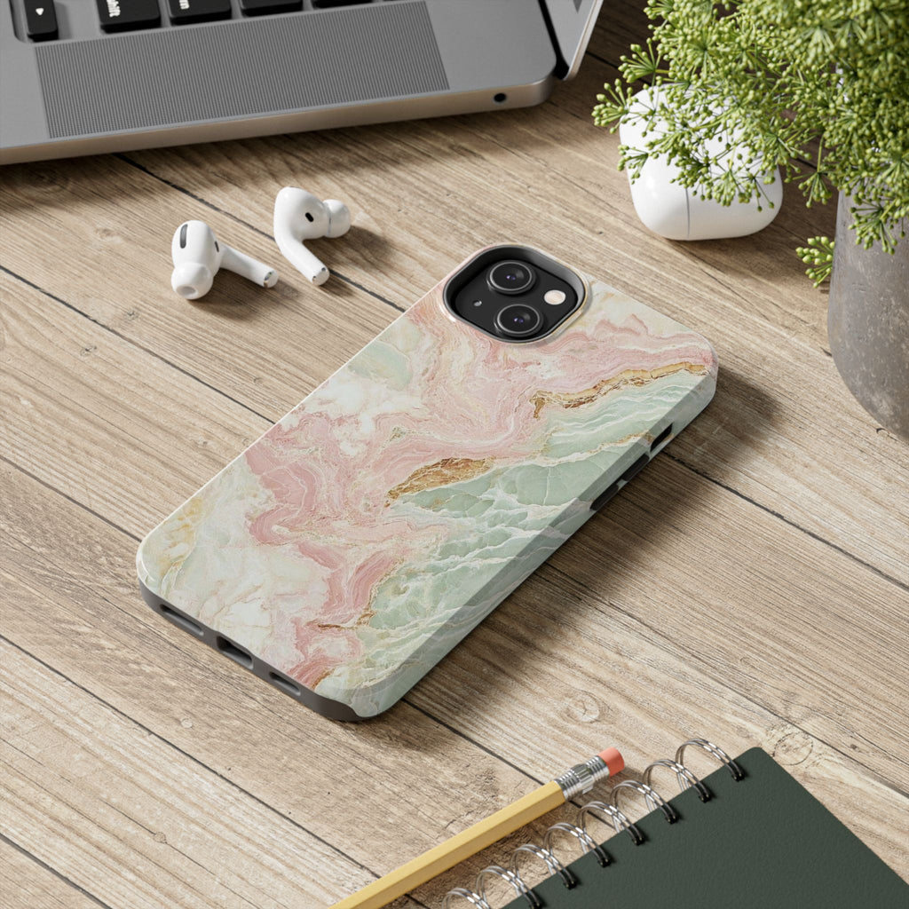 Pastel Marble Tough Phone Case – Protective iPhone Cover with Pink & Mint Swirl