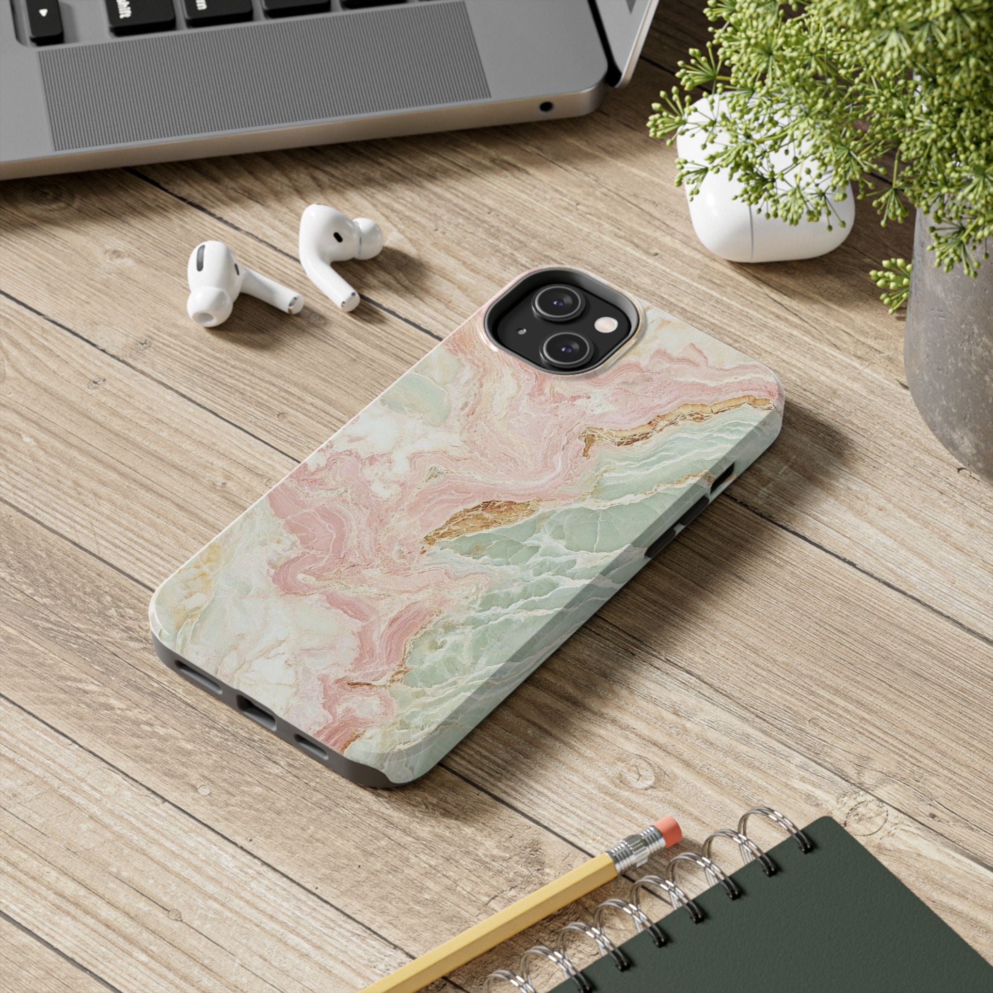 Pastel Marble Tough Phone Case – Protective iPhone Cover with Pink & Mint Swirl