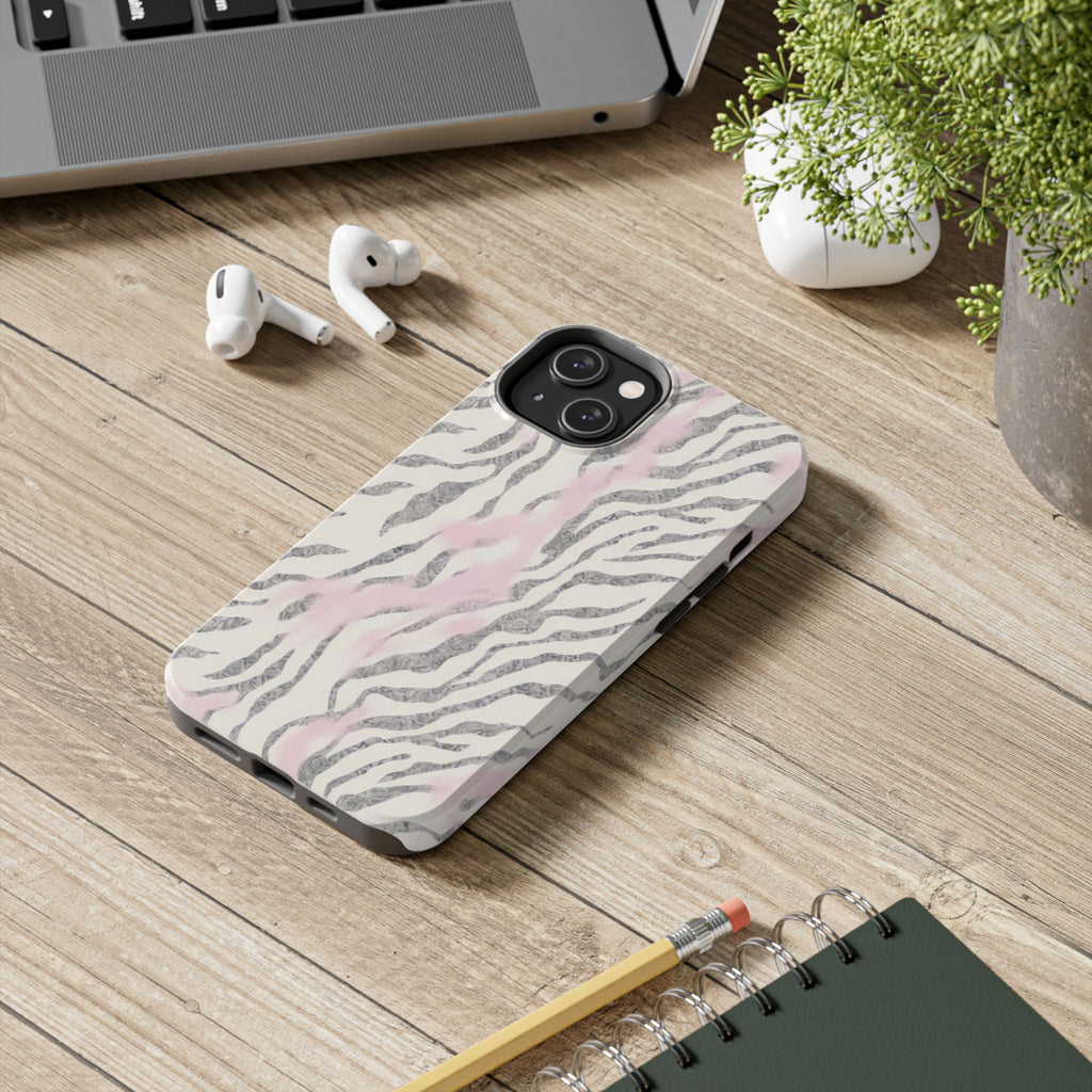 Zebra Blush Tough Phone Case — Pink Marble Animal Print Protective Cover