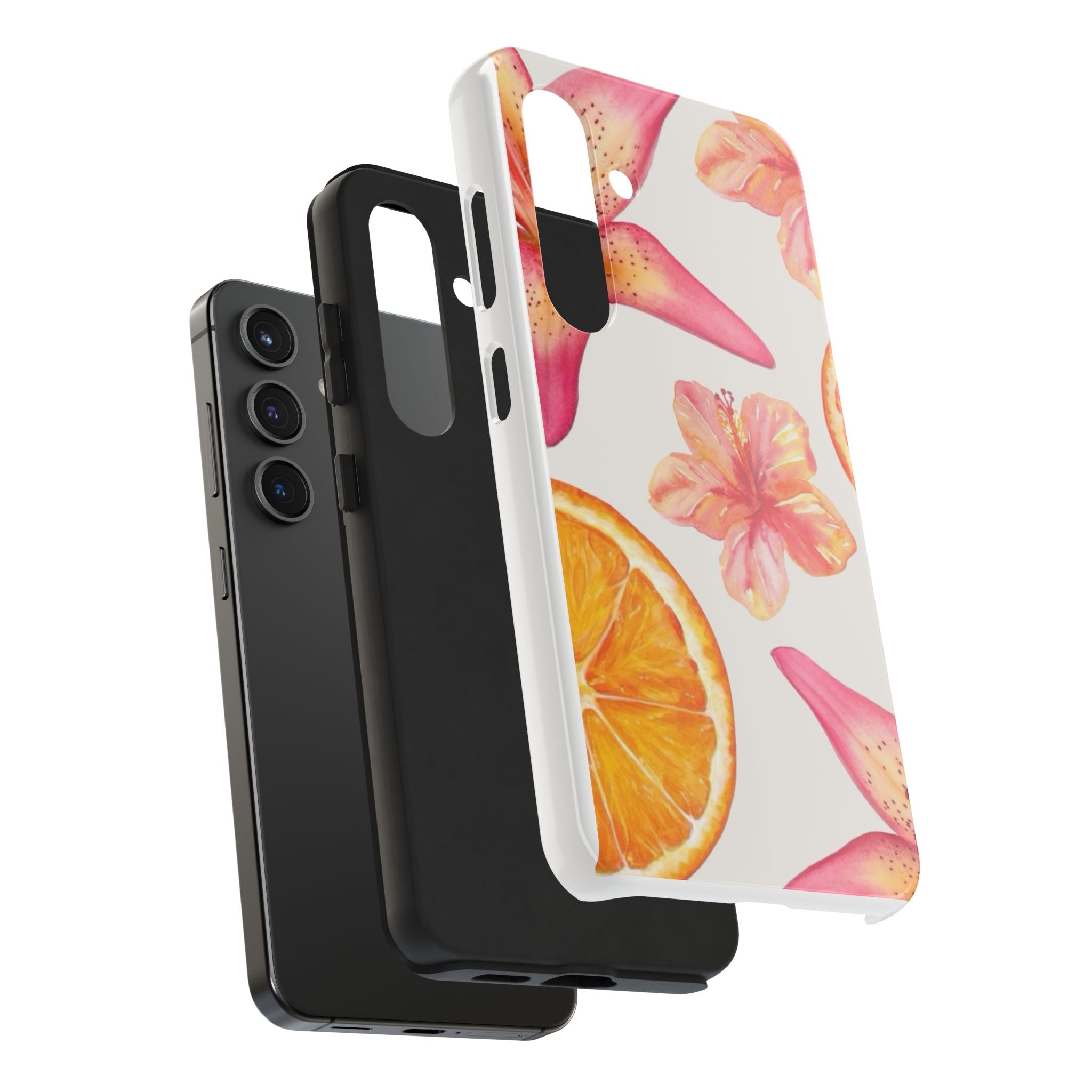 Tough Phone Case — Tropical Citrus & Pink Hibiscus Design