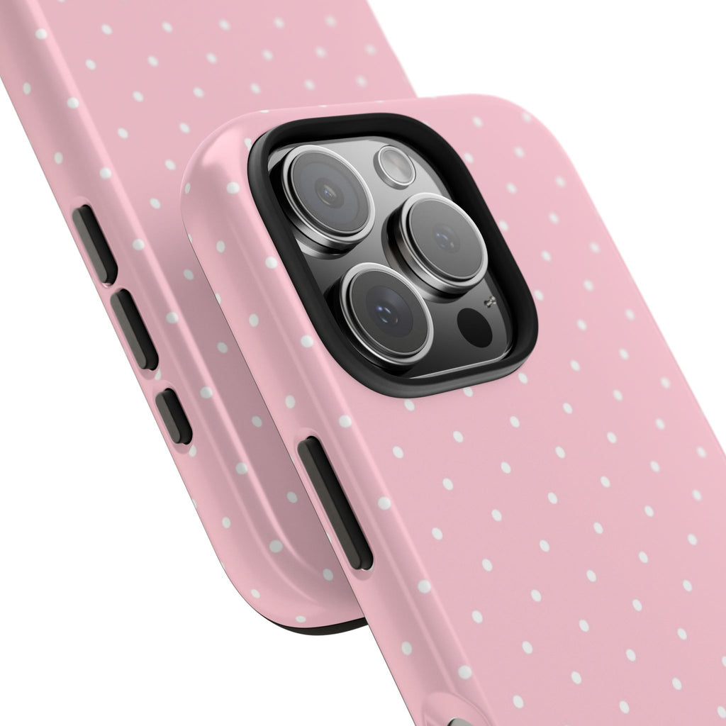 Pink Polka Dot Tough Phone Case — Slim Shockproof Protective Cover