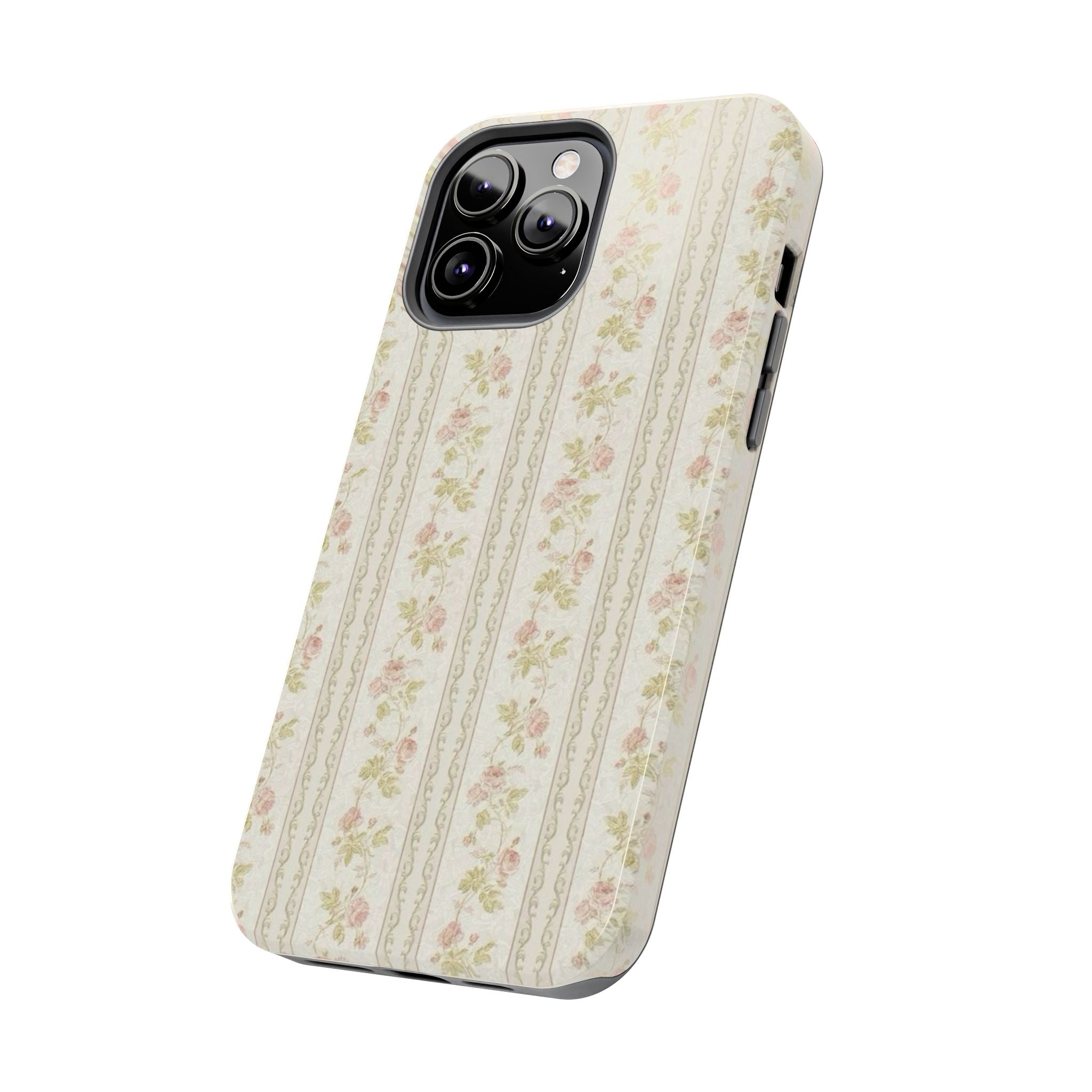 Vintage Floral Stripe Tough Phone Case — Shabby Chic Rose Protection
