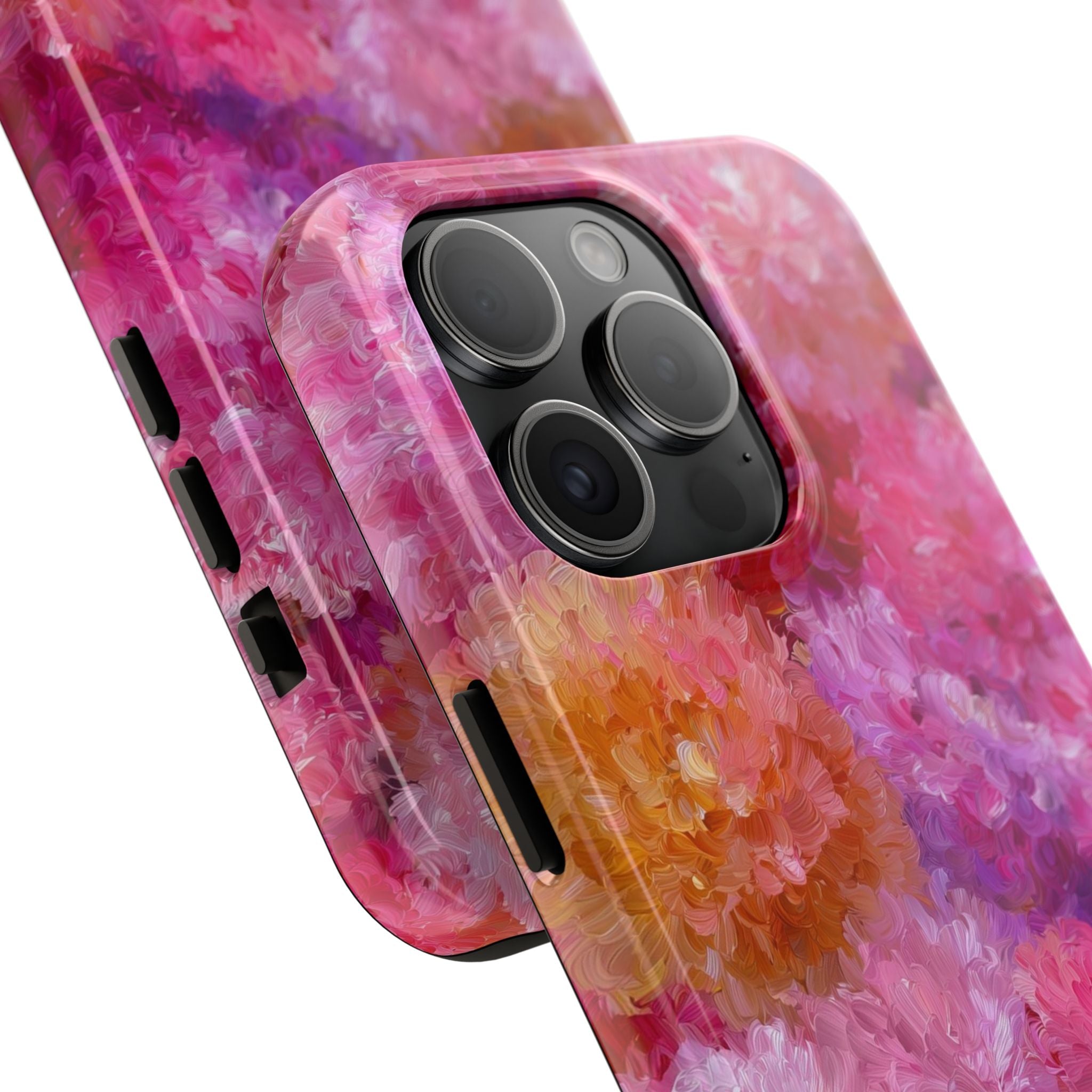 Floral Burst Tough Phone Case — Pink Watercolor Peony Protective Cover