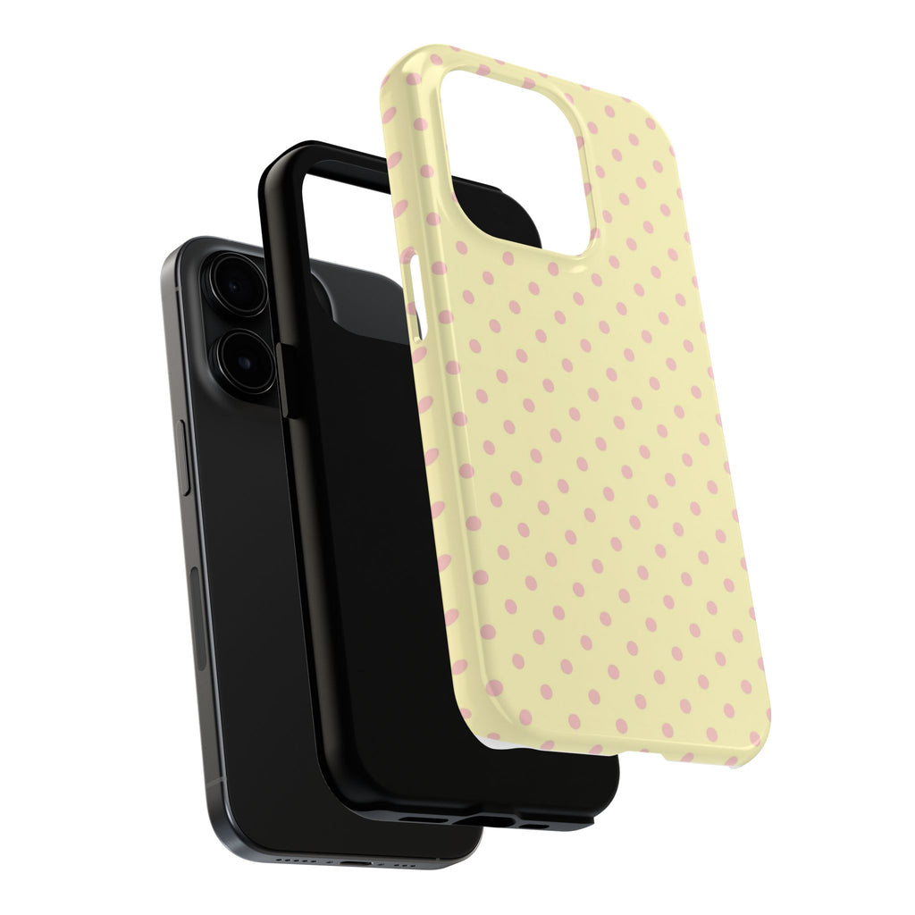 Pink Polka Dot Tough Phone Case — Pastel Yellow Protective iPhone Cover