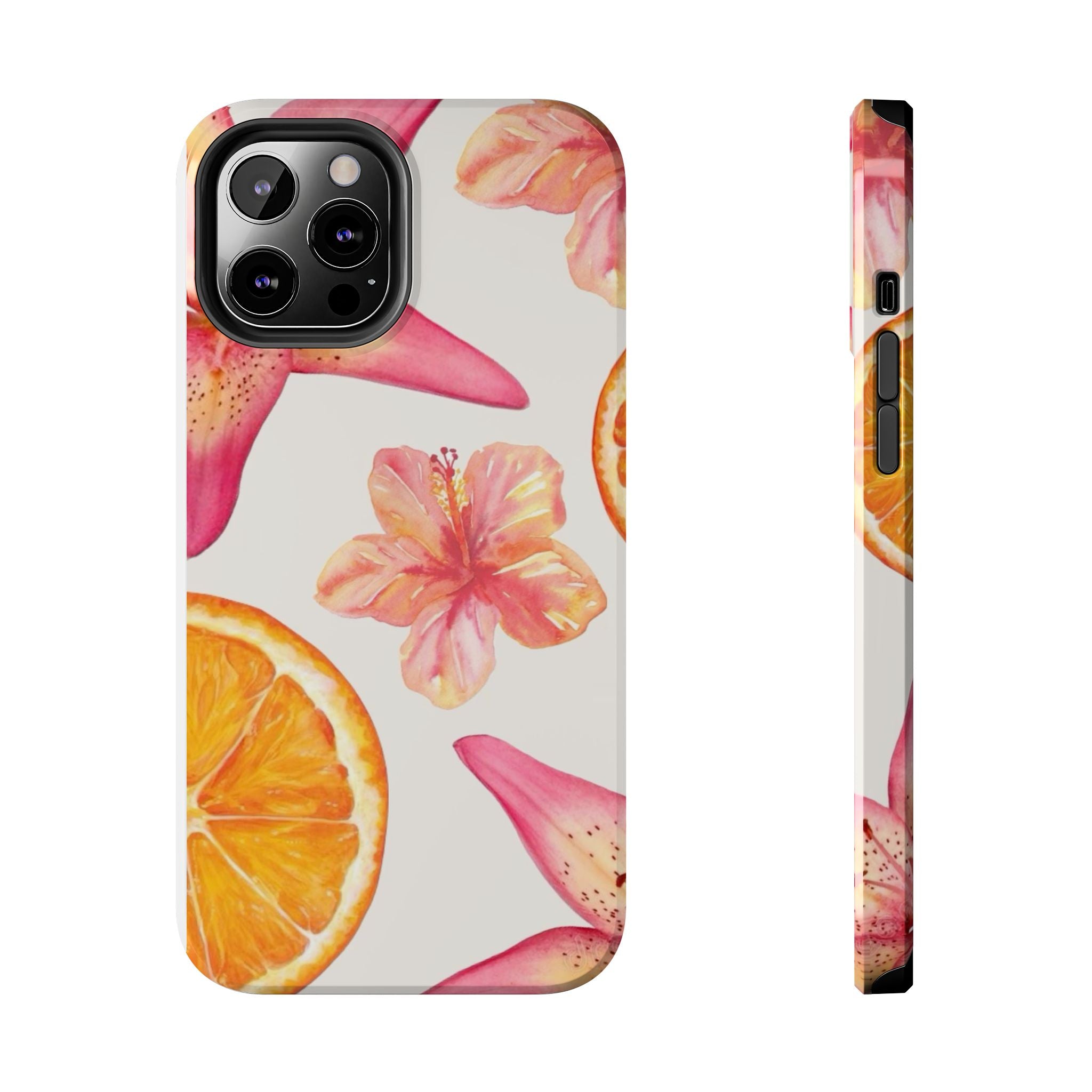 Tough Phone Case — Tropical Citrus & Pink Hibiscus Design