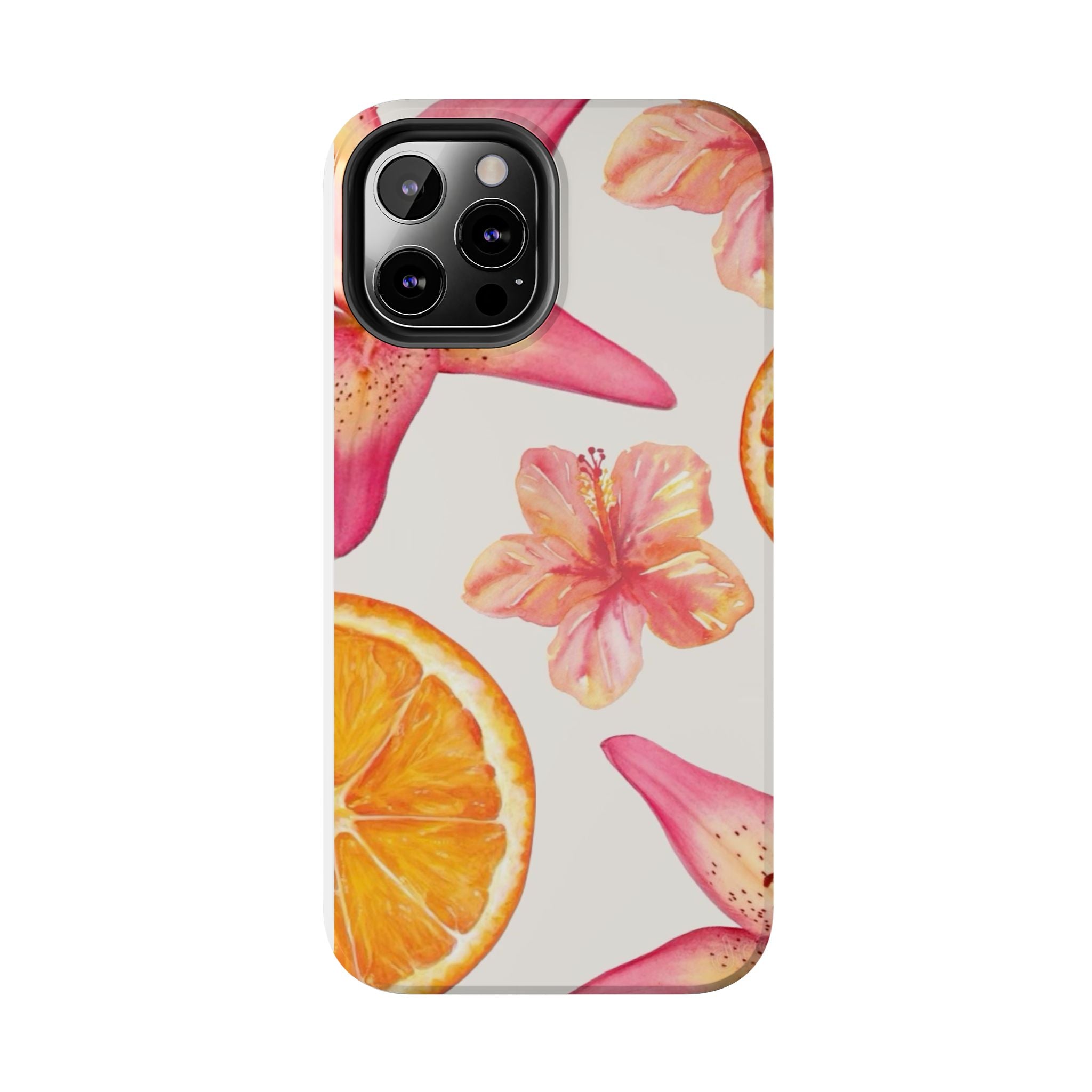 Tough Phone Case — Tropical Citrus & Pink Hibiscus Design