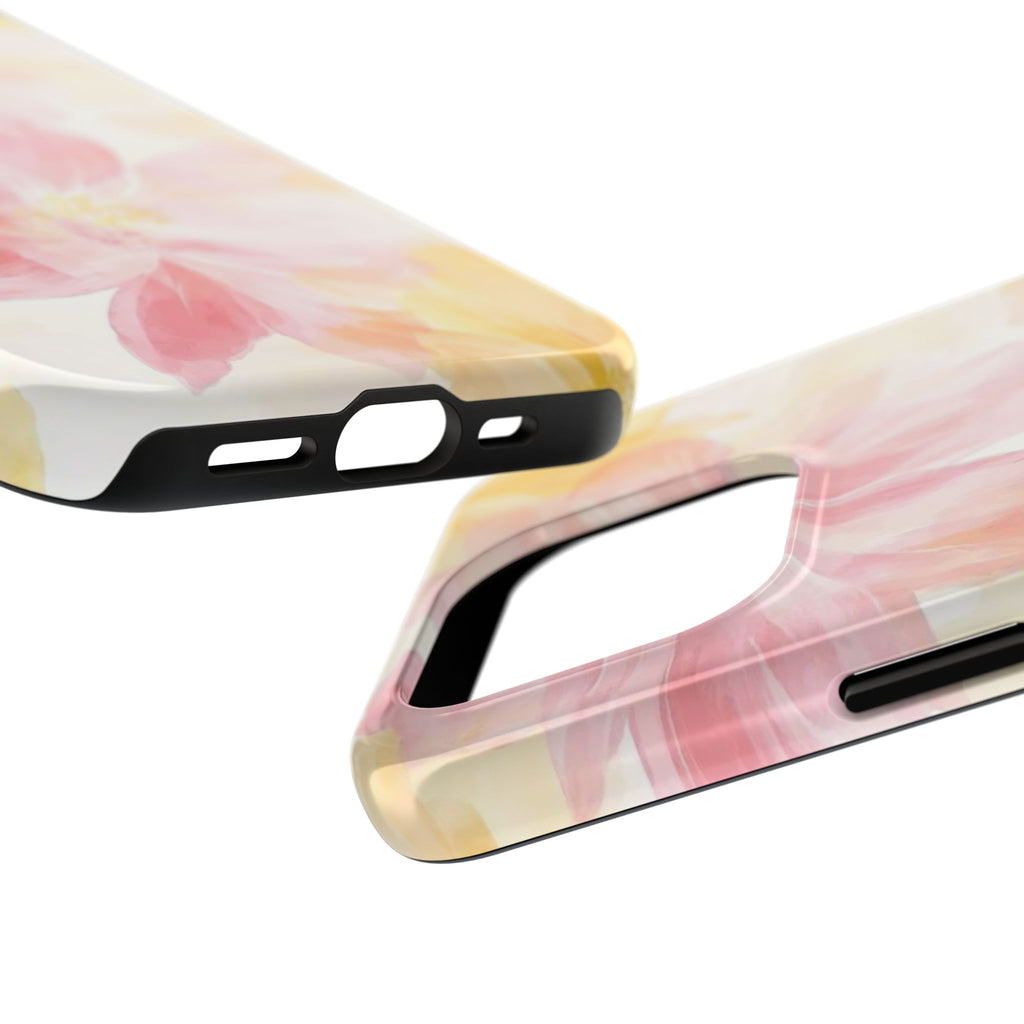 Floral Watercolor Tough Phone Case — Pink & Yellow Bloom Protective Cover