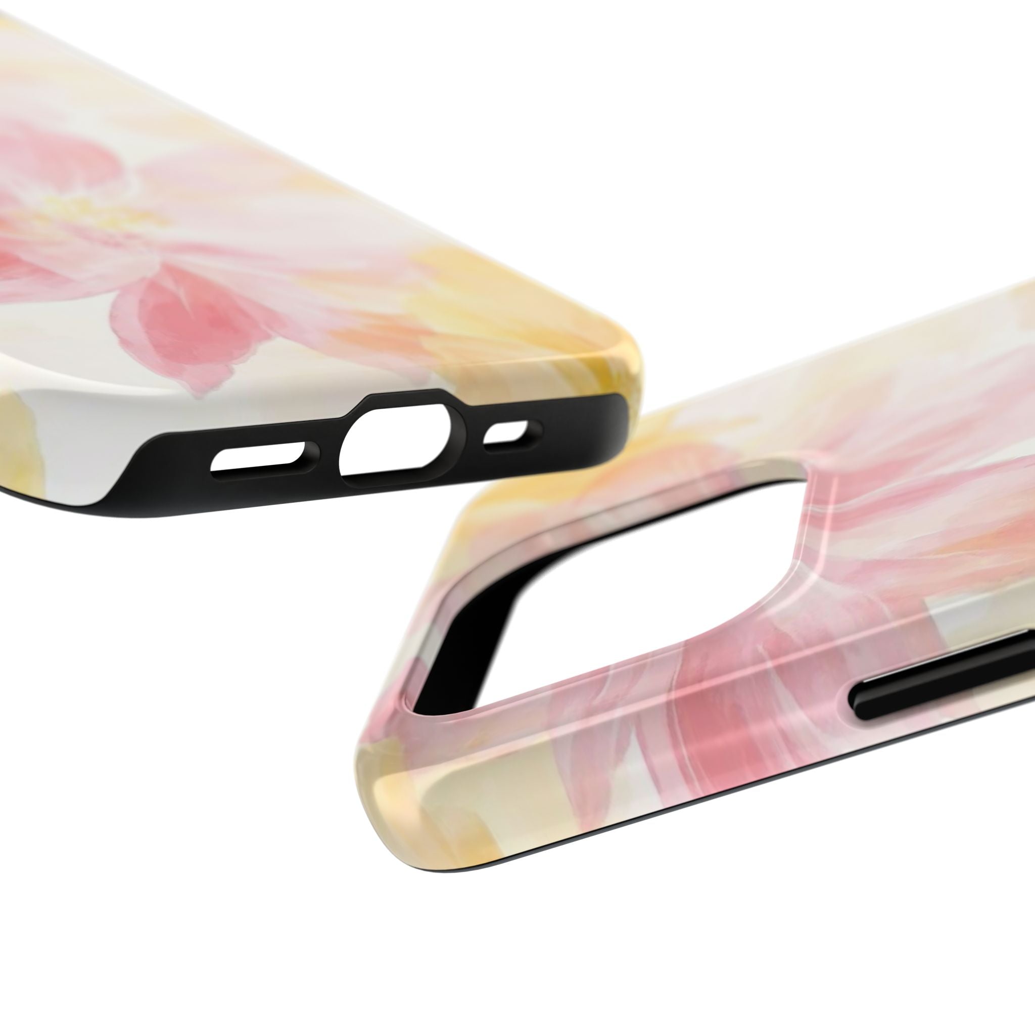 Floral Watercolor Tough Phone Case — Pink & Yellow Bloom Protective Cover