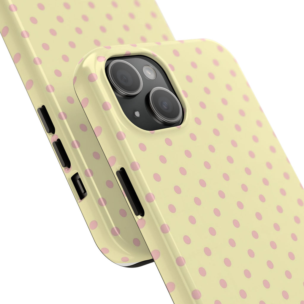 Pink Polka Dot Tough Phone Case — Pastel Yellow Protective iPhone Cover