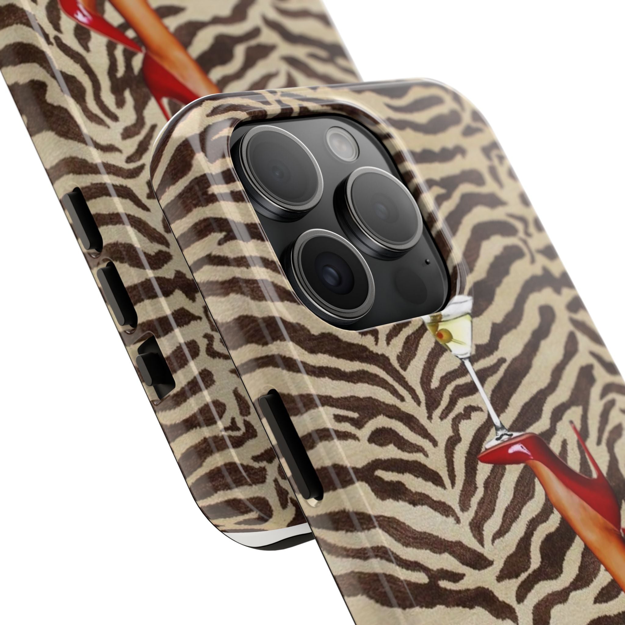 Zebra Glam Tough Phone Case — Martini & Red Heels Retro Style