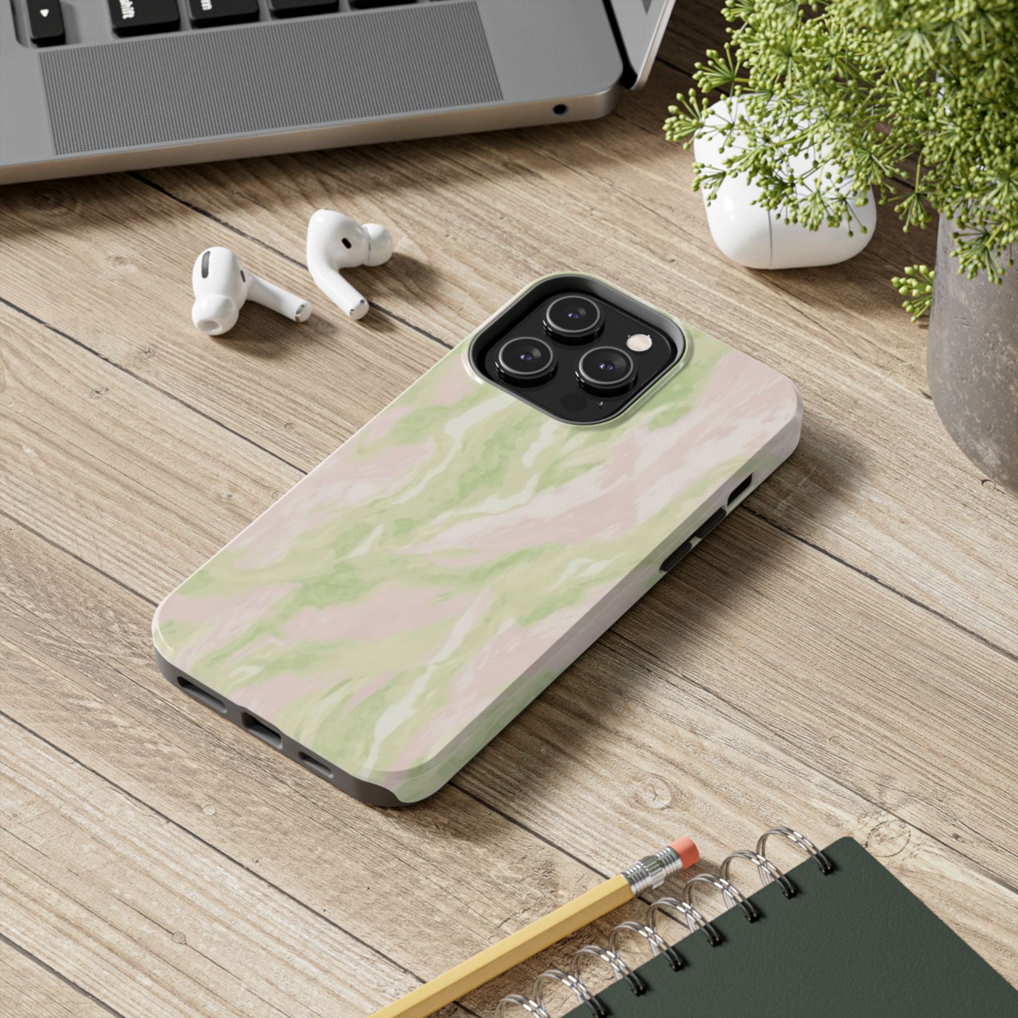 Pastel Marble Tough Phone Case — Pink & Sage Protective Phone Cover
