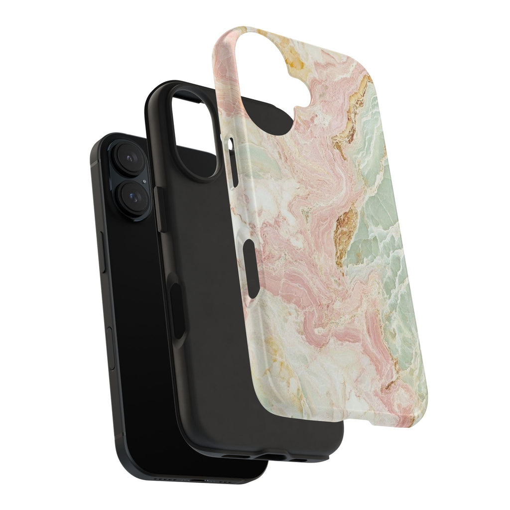Pastel Marble Tough Phone Case – Protective iPhone Cover with Pink & Mint Swirl