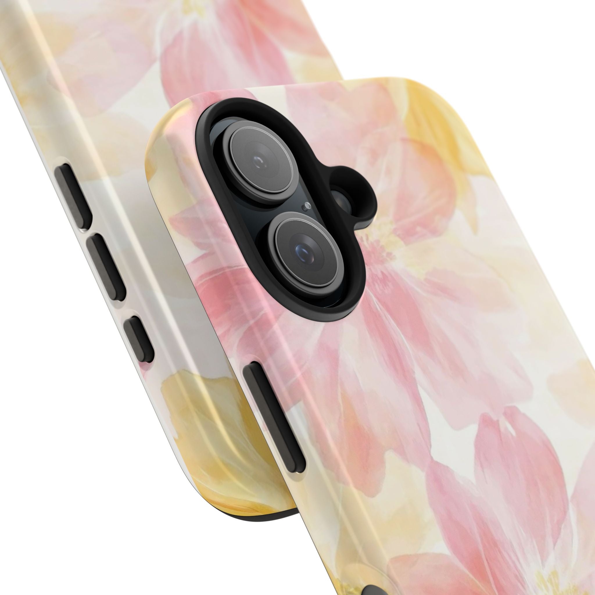 Floral Watercolor Tough Phone Case — Pink & Yellow Bloom Protective Cover